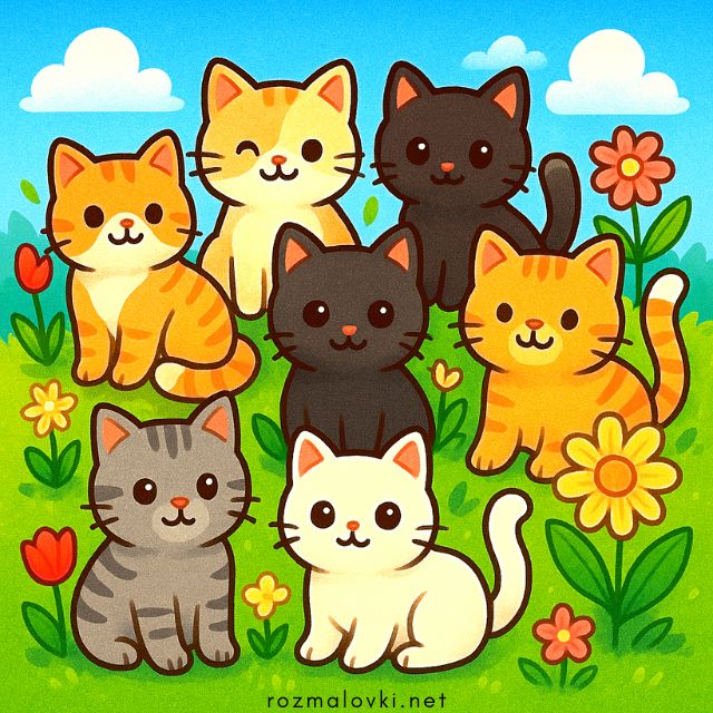 Розмальовки Котики 🐈