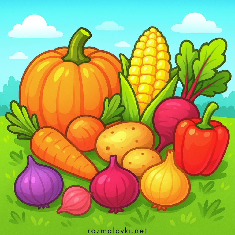 Розмальовки Овочі 🍅🍆🥕