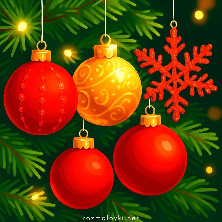 Розмальовки Ялинкові іграшки 🌟