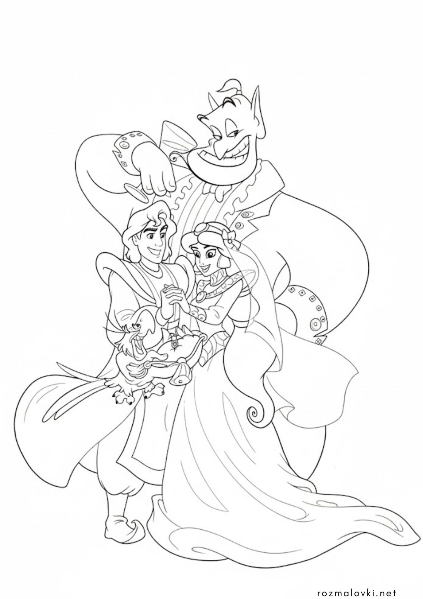 Раскраска Аладдін та принцеса Жасмін одружуються