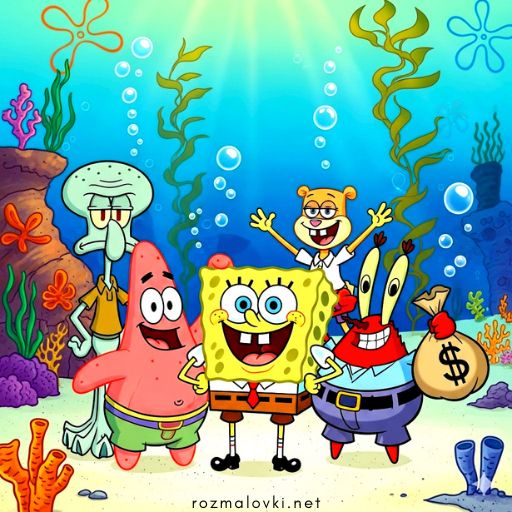 Розмальовки Губка Боб квадратні штани