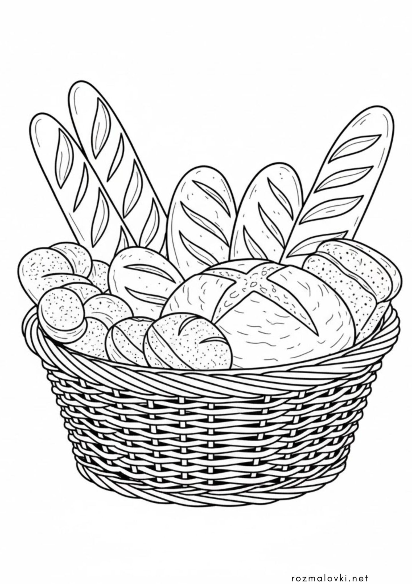 Раскраска Корзина з хлібом