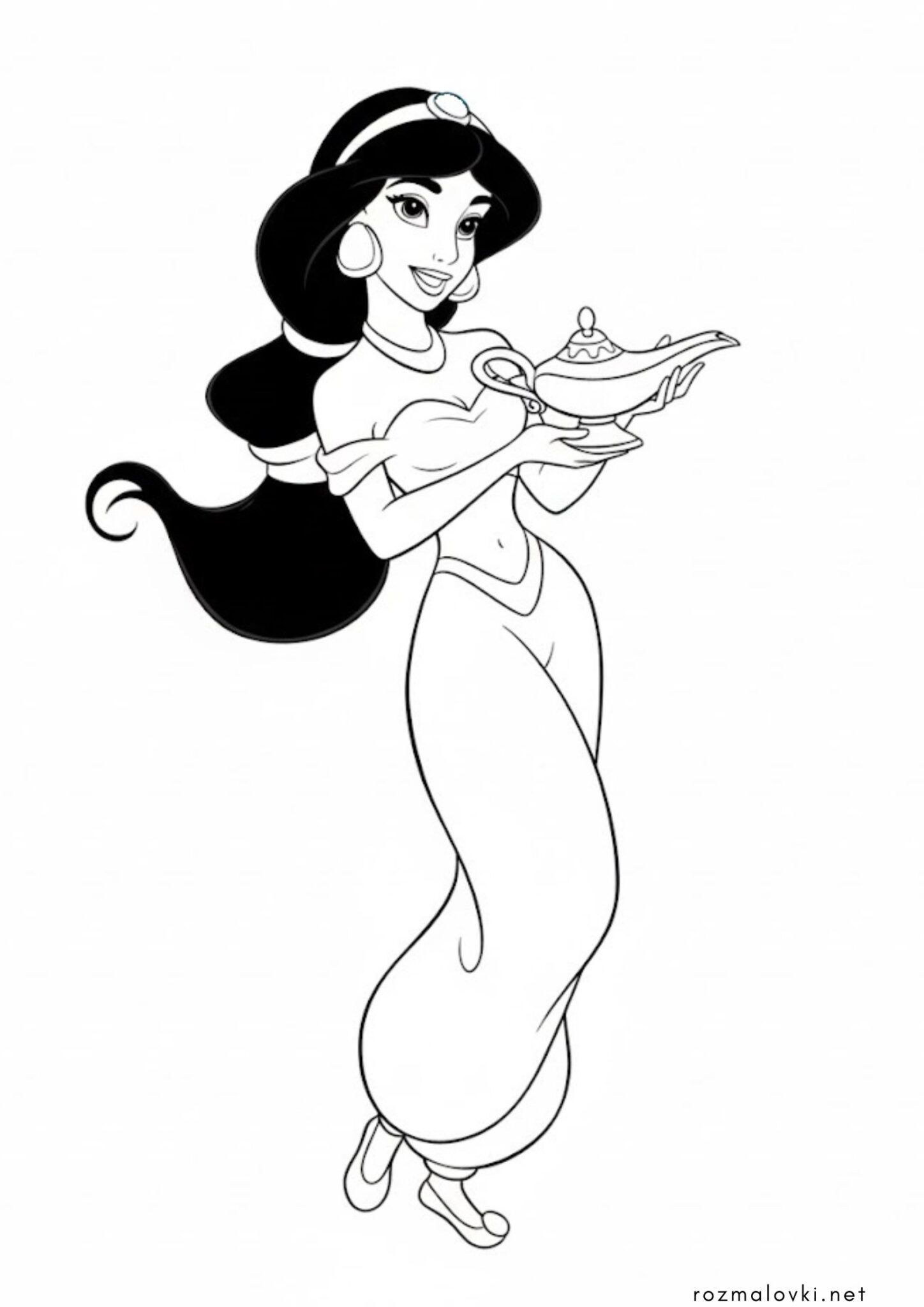 Раскраска Принцеса Жасмін та чарівна лампа