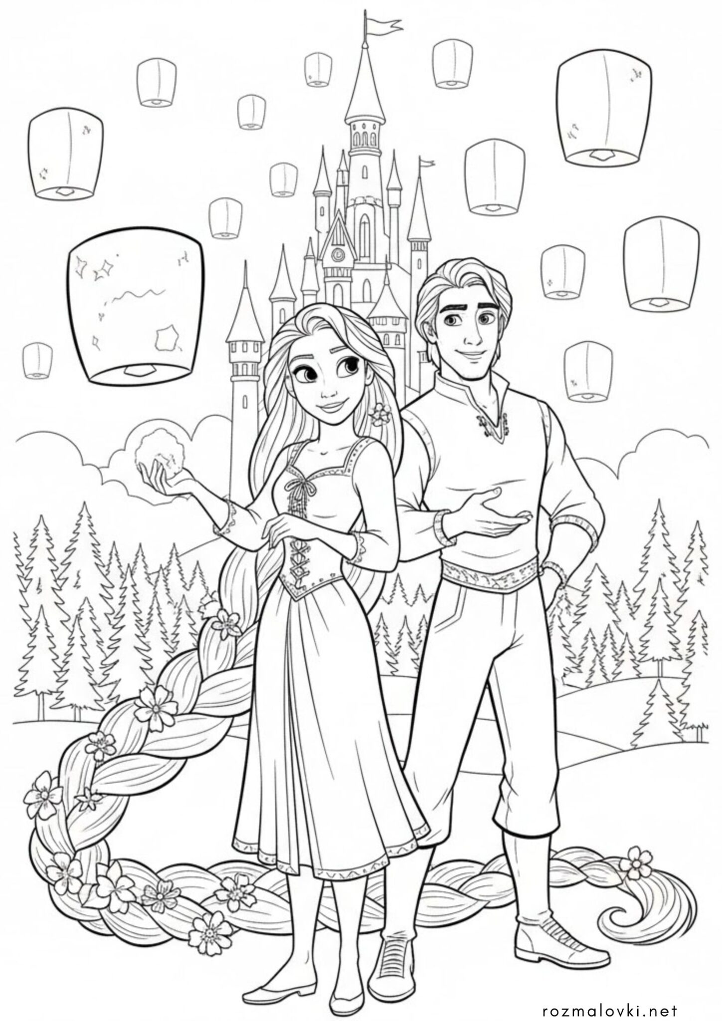 Раскраска Рапунцель та Флін