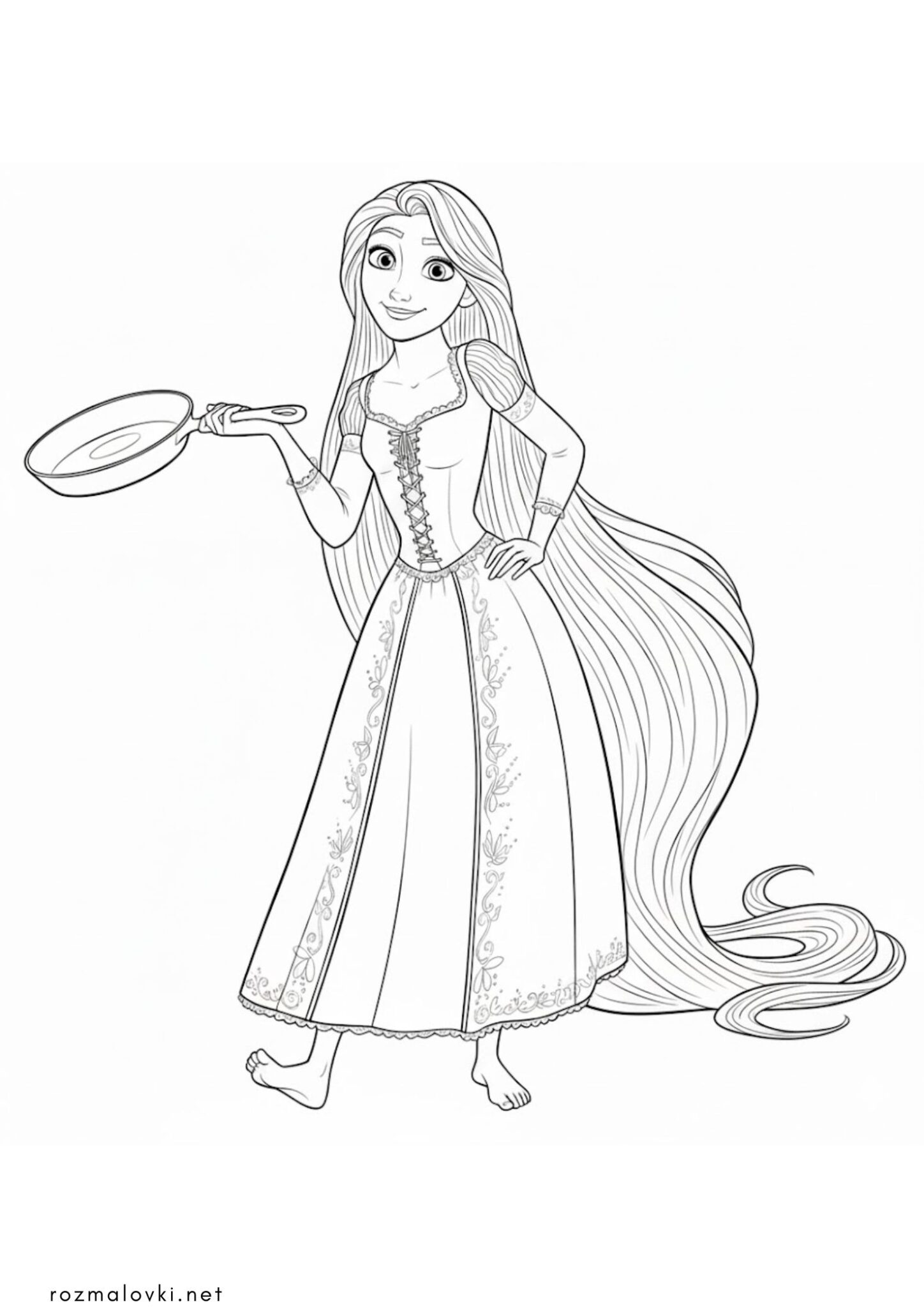 Раскраска Рапунцель зі сковорідкою