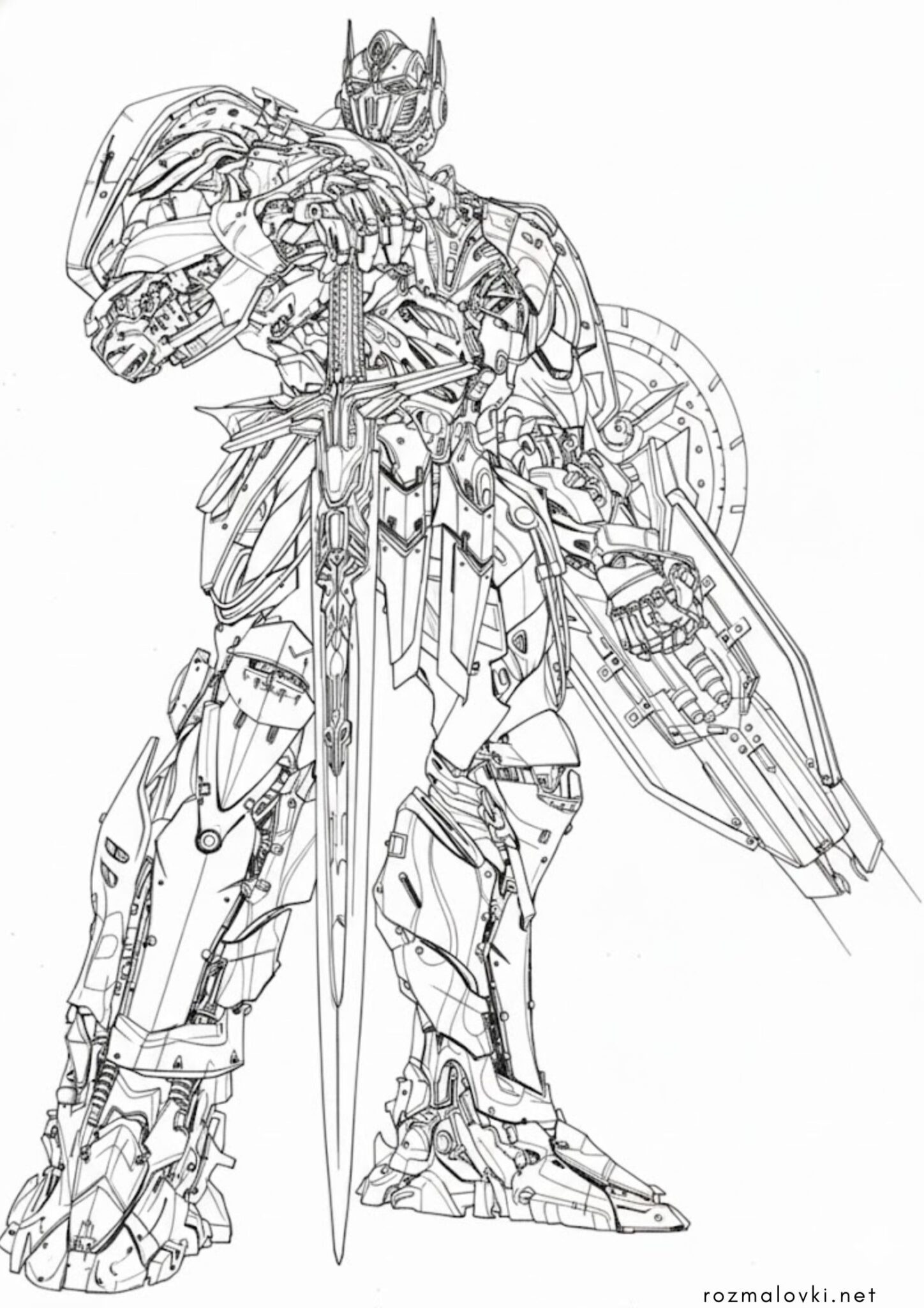 Раскраска Трансформер Оптімус Прайм з мечем