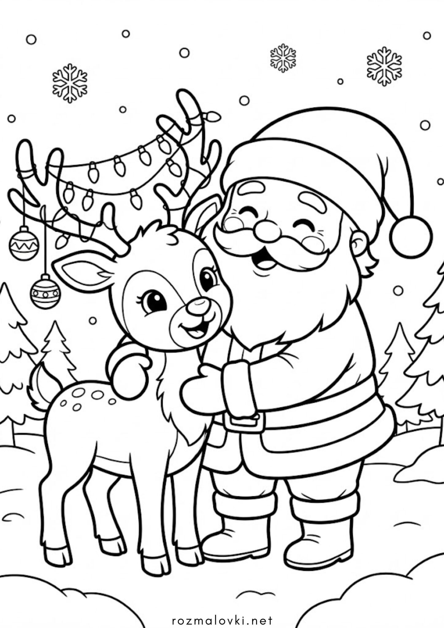Раскраска Дід Мороз та оленя