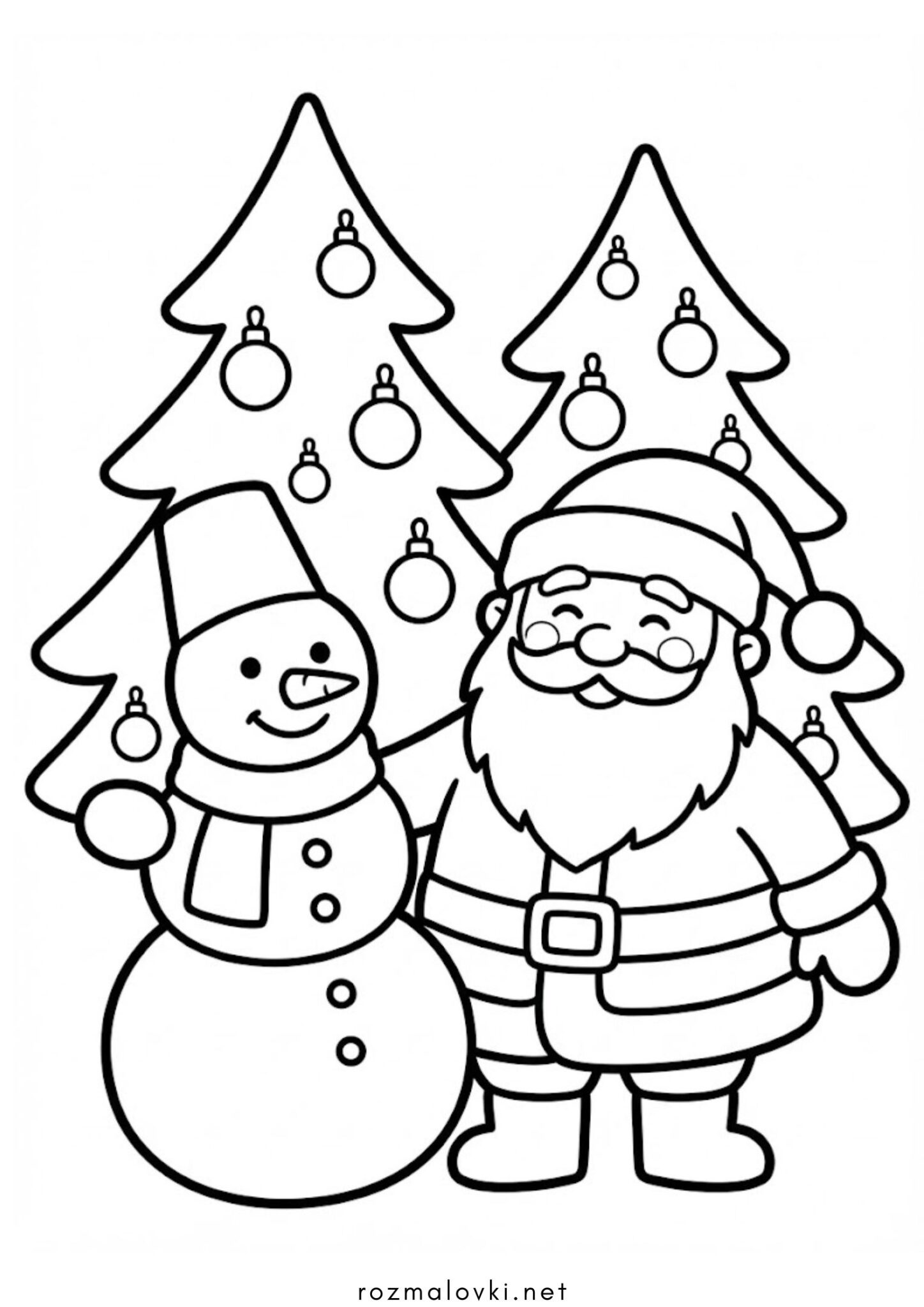 Раскраска Дід Мороз та сніговик для малят