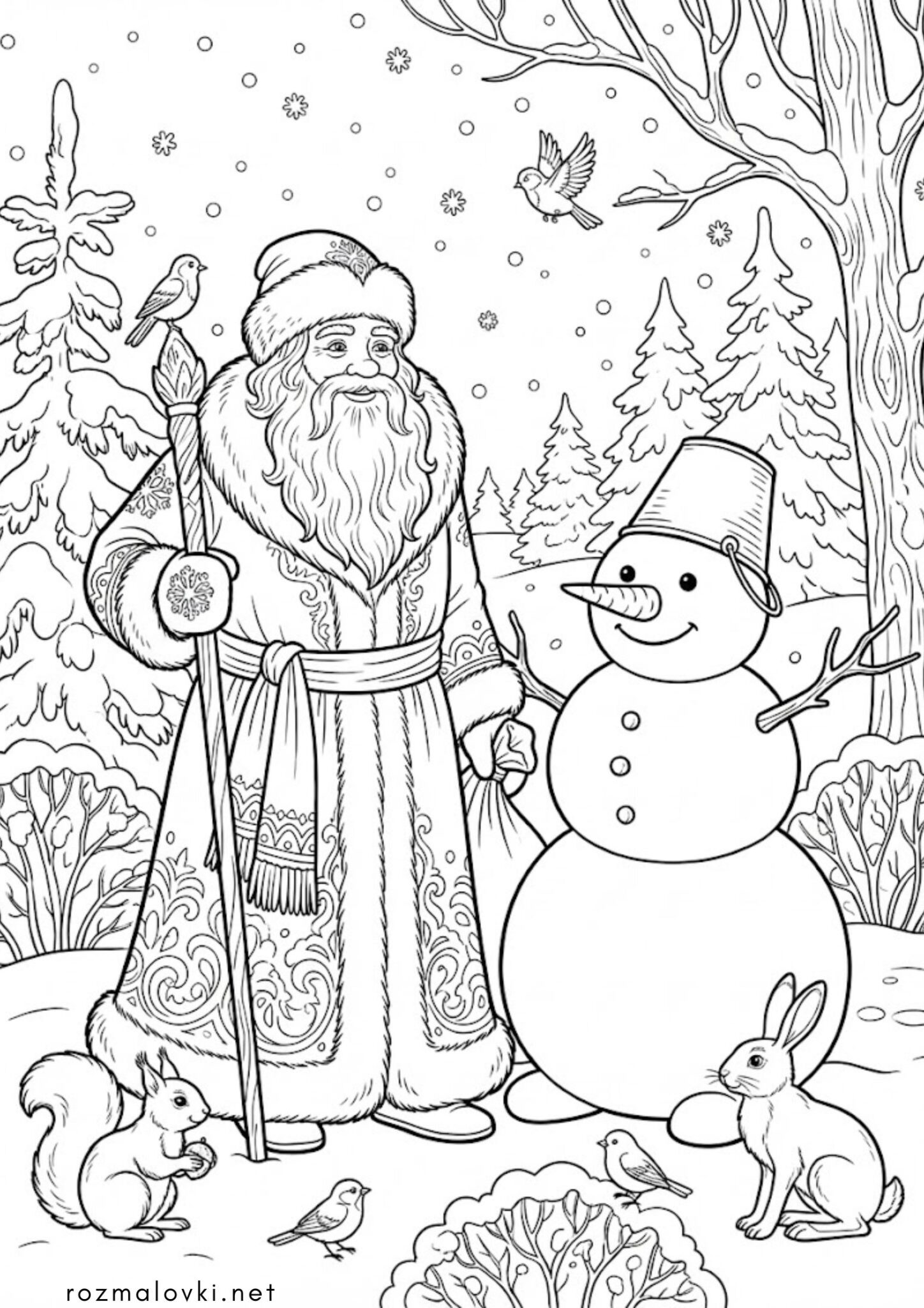 Раскраска Дід Мороз та сніговик