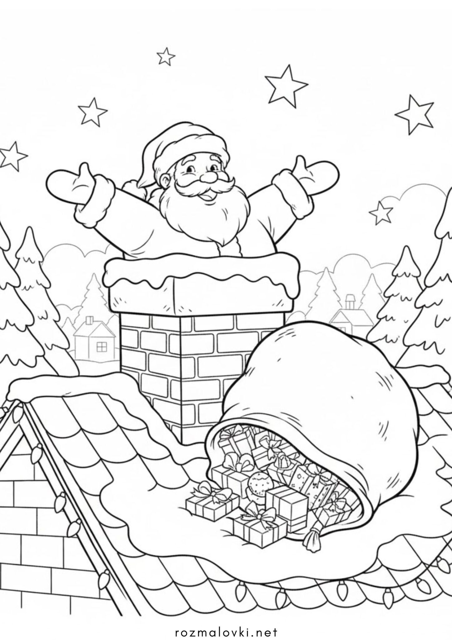 Раскраска Дід Мороз у димоході