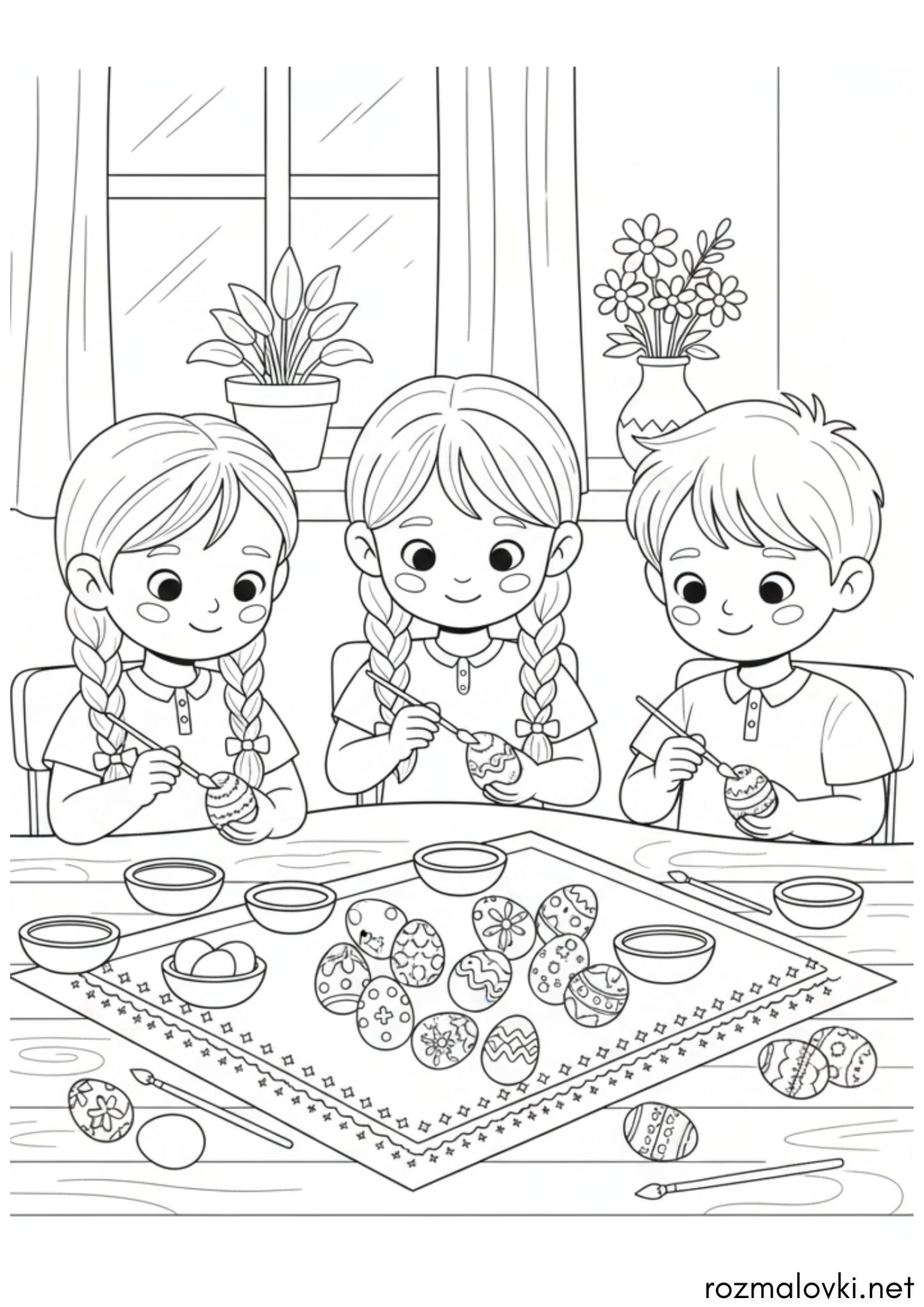 Раскраска Пасха — Діти розмальовують писанки