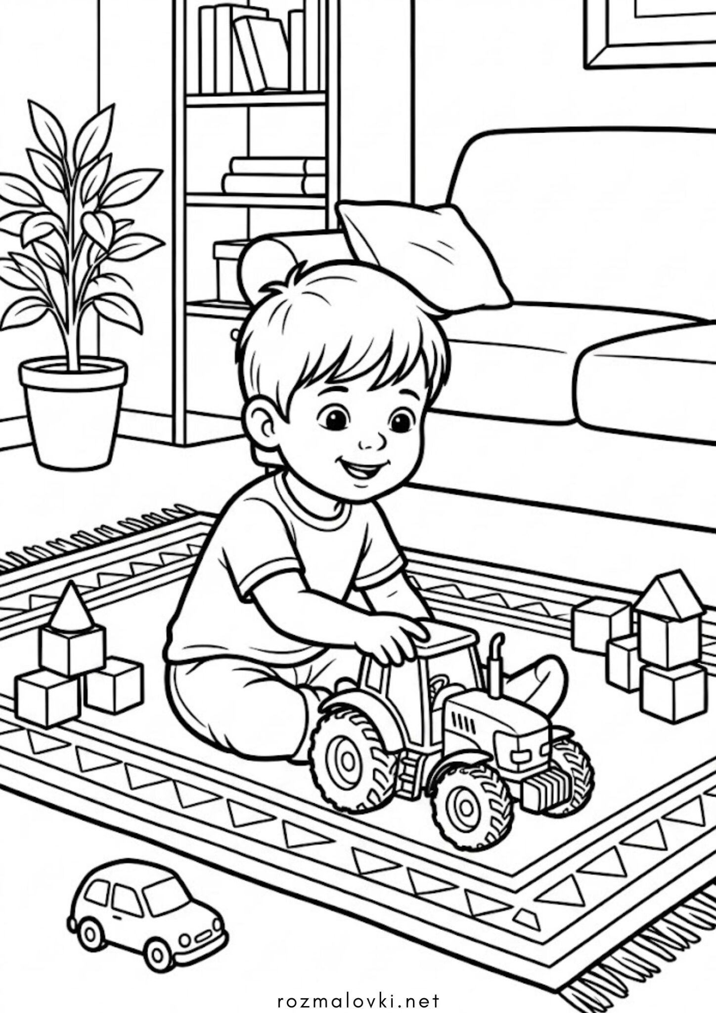 Раскраска Дитячий трактор та хлопчик