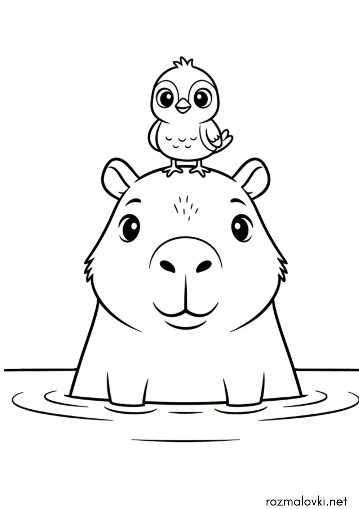 Раскраска Капібара і пташка