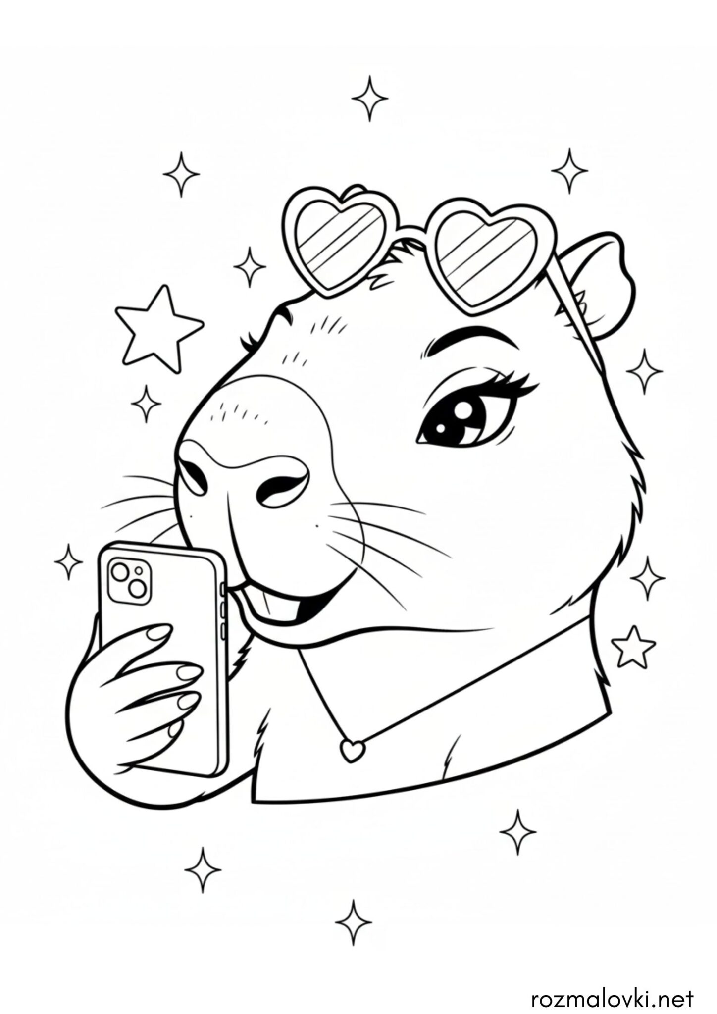 Раскраска Капібара, що робить селфі