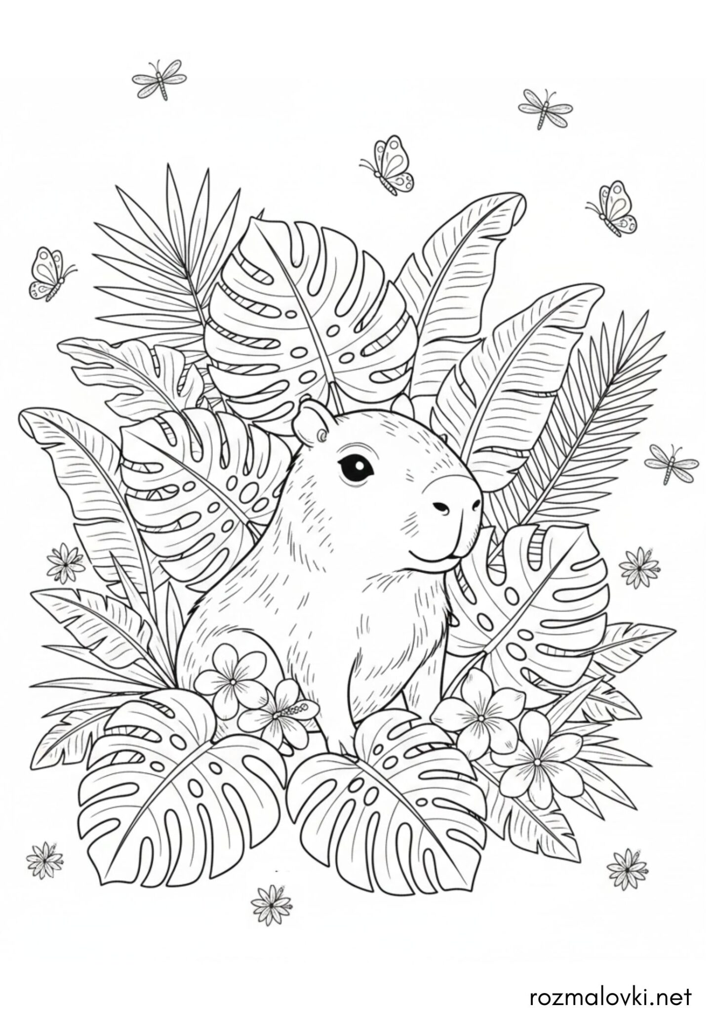 Раскраска Капібара у густих тропічних заростях