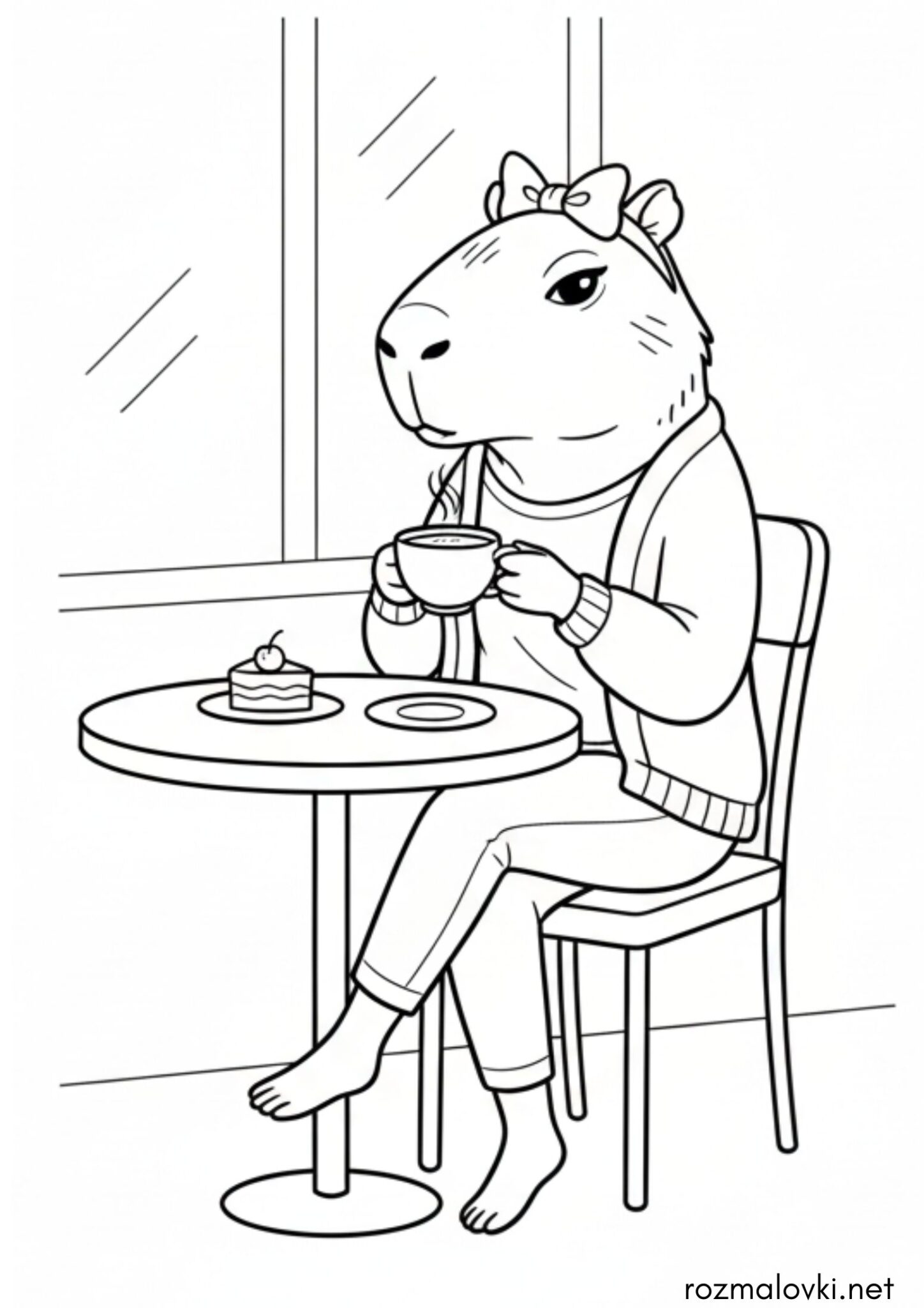 Раскраска Капібара в кафе Раскраска Капібара в кафе