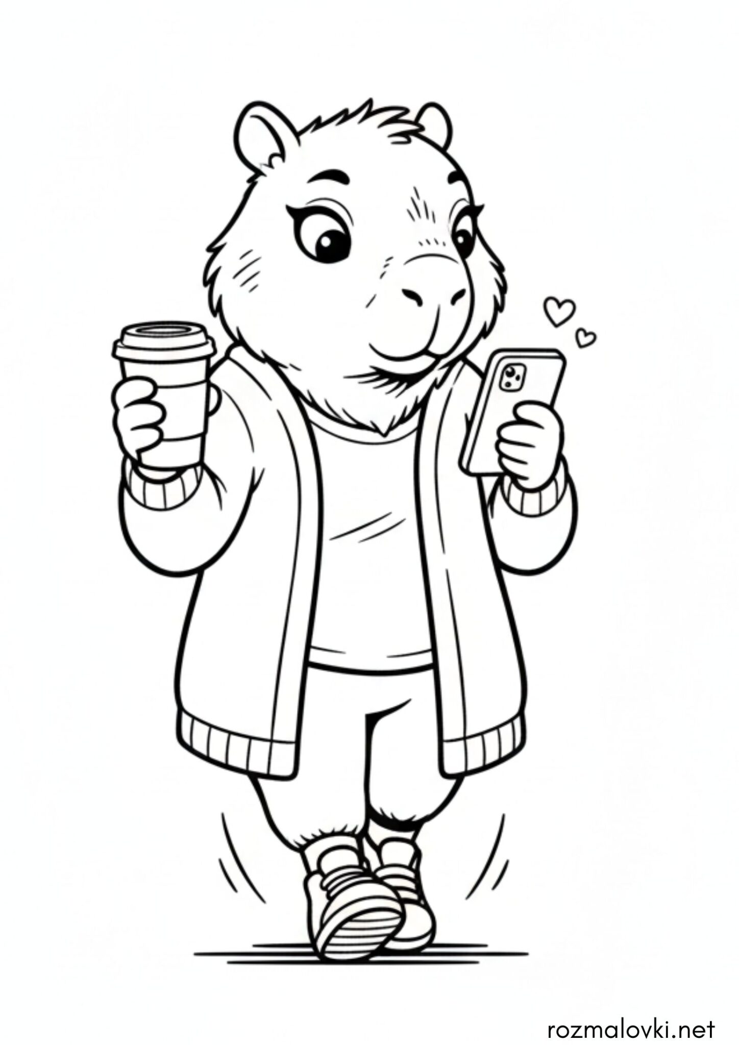 Раскраска Капібара з телефоном