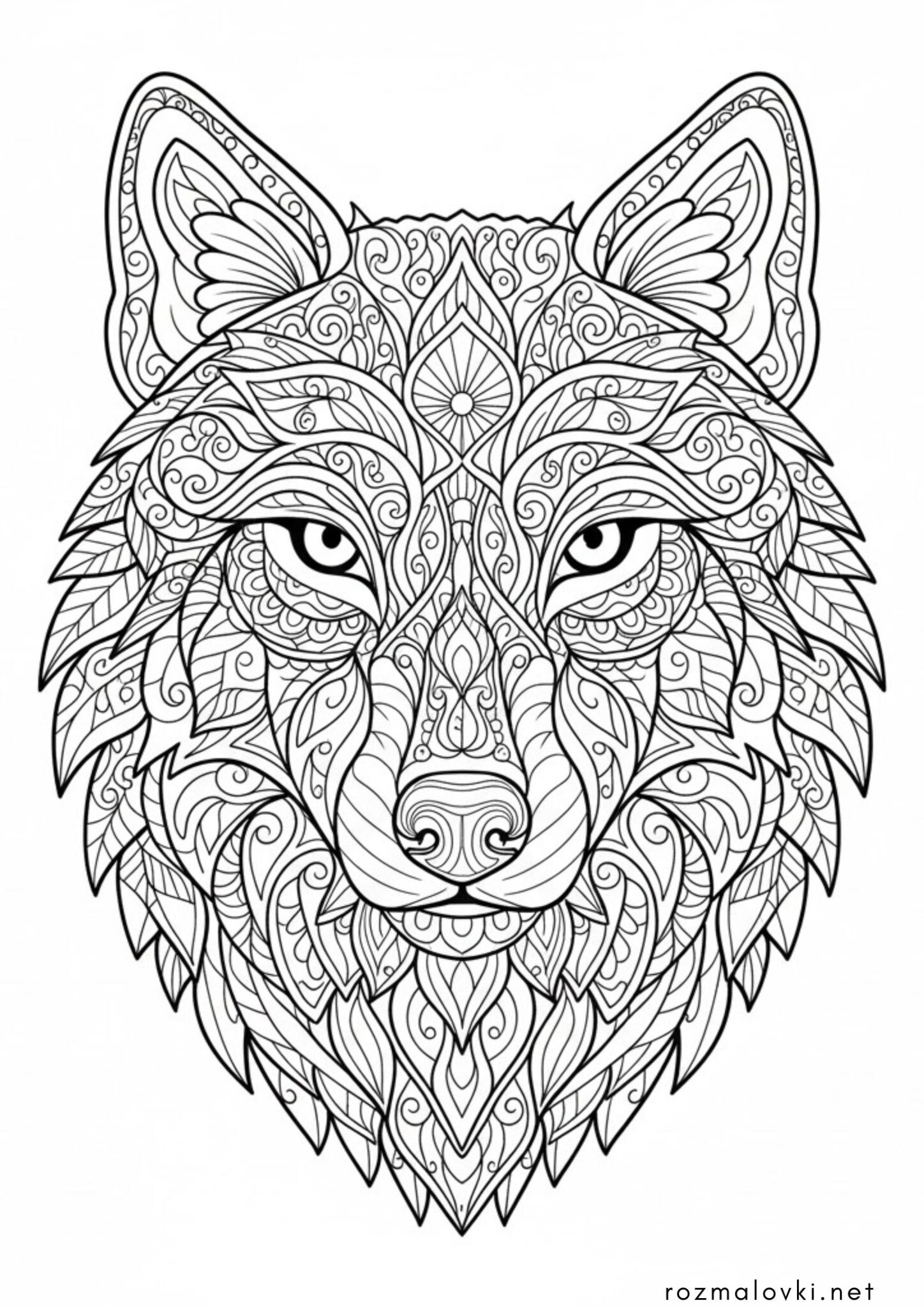 Раскраска Морда вовка антистрес