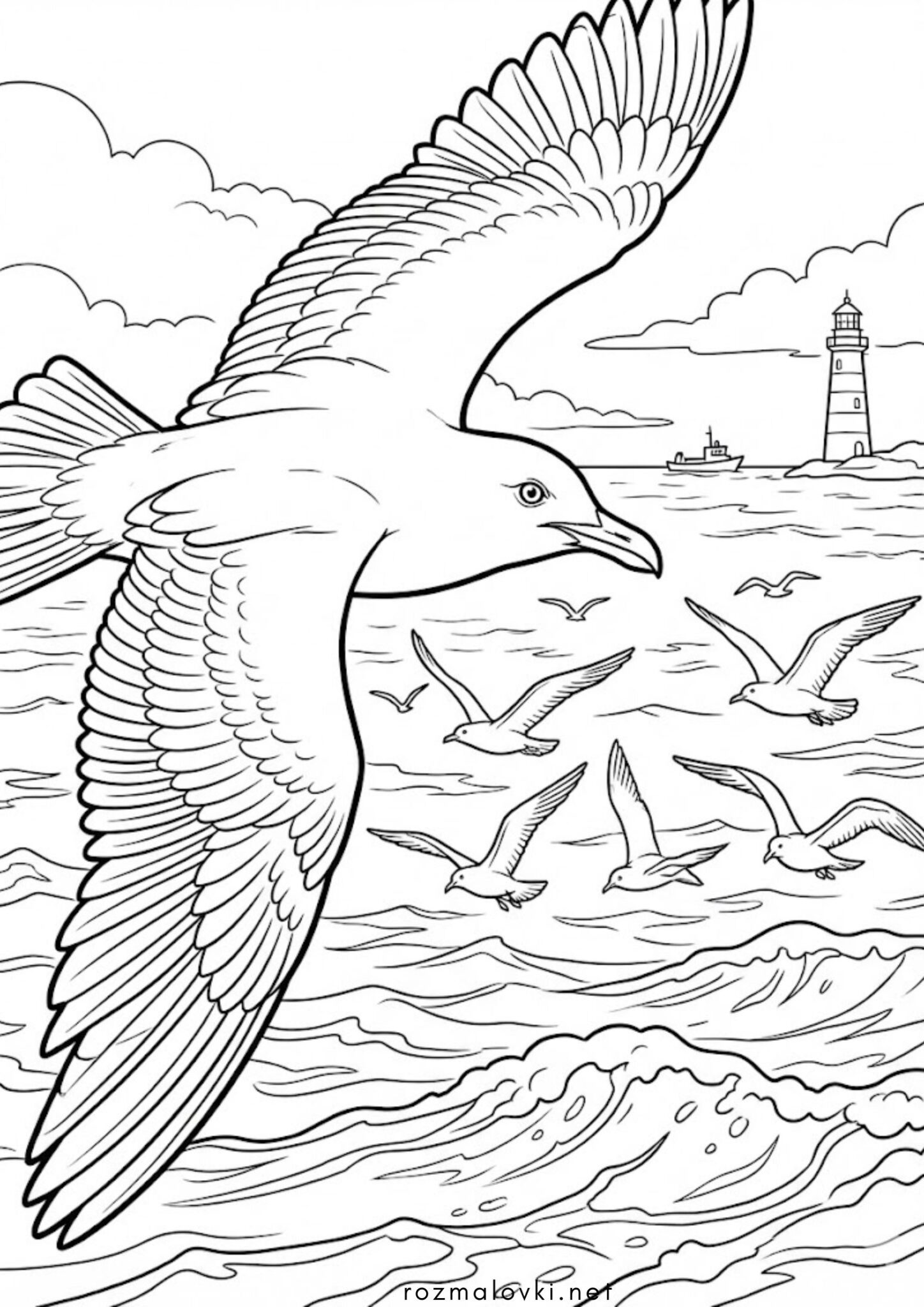 Раскраска Птахи чайки над морем