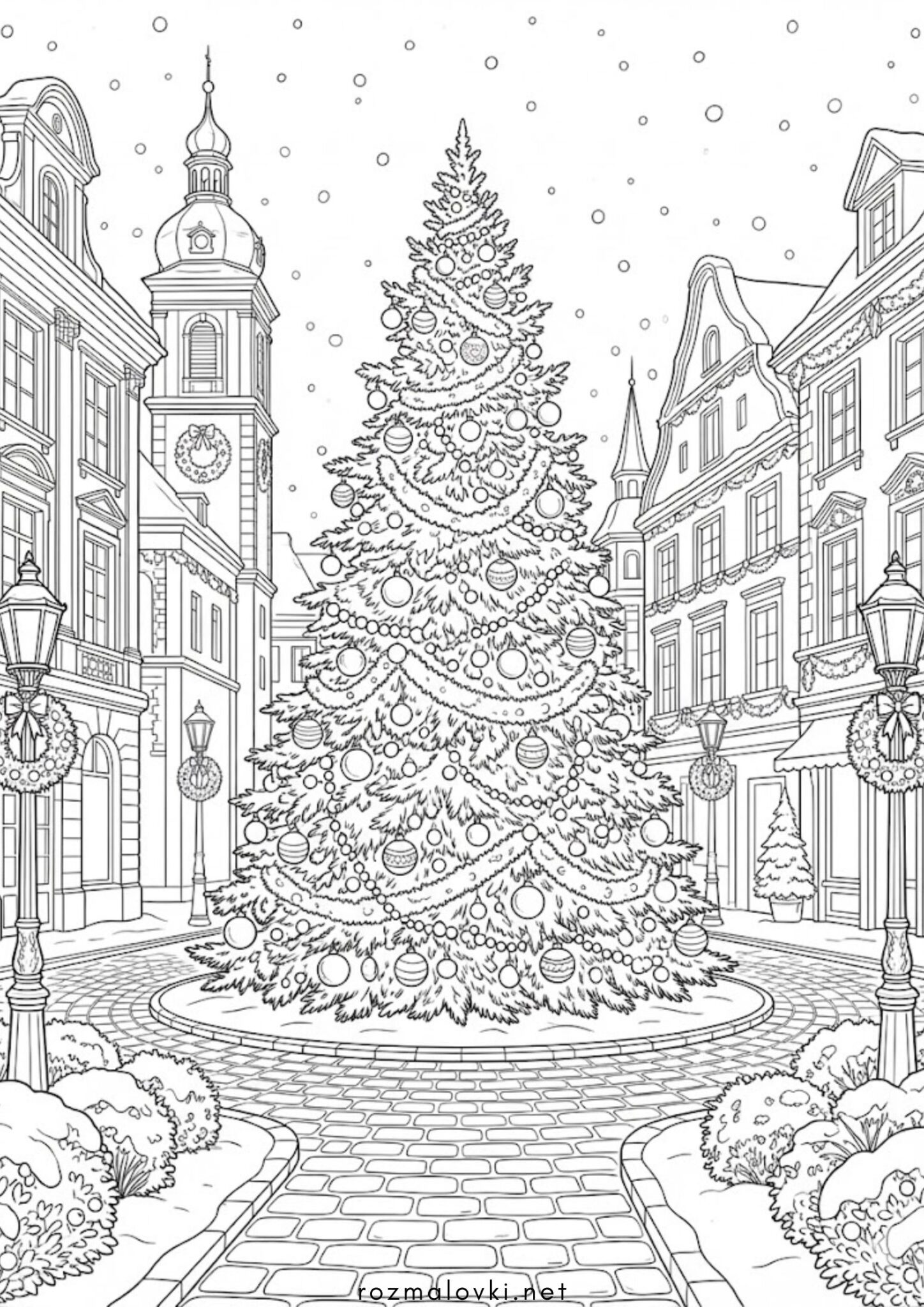 Раскраска Різдвяна ялинка на площі