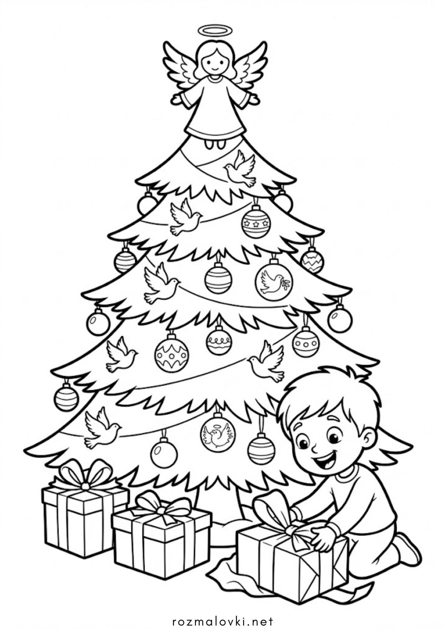 Раскраска Різдвяна ялинка з янголом