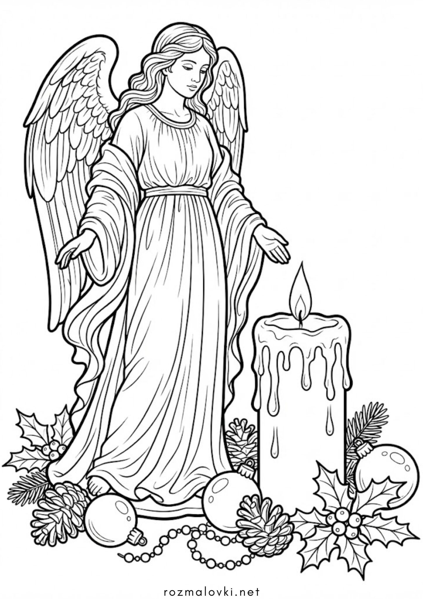 Раскраска Різдвяний янгол та свічка