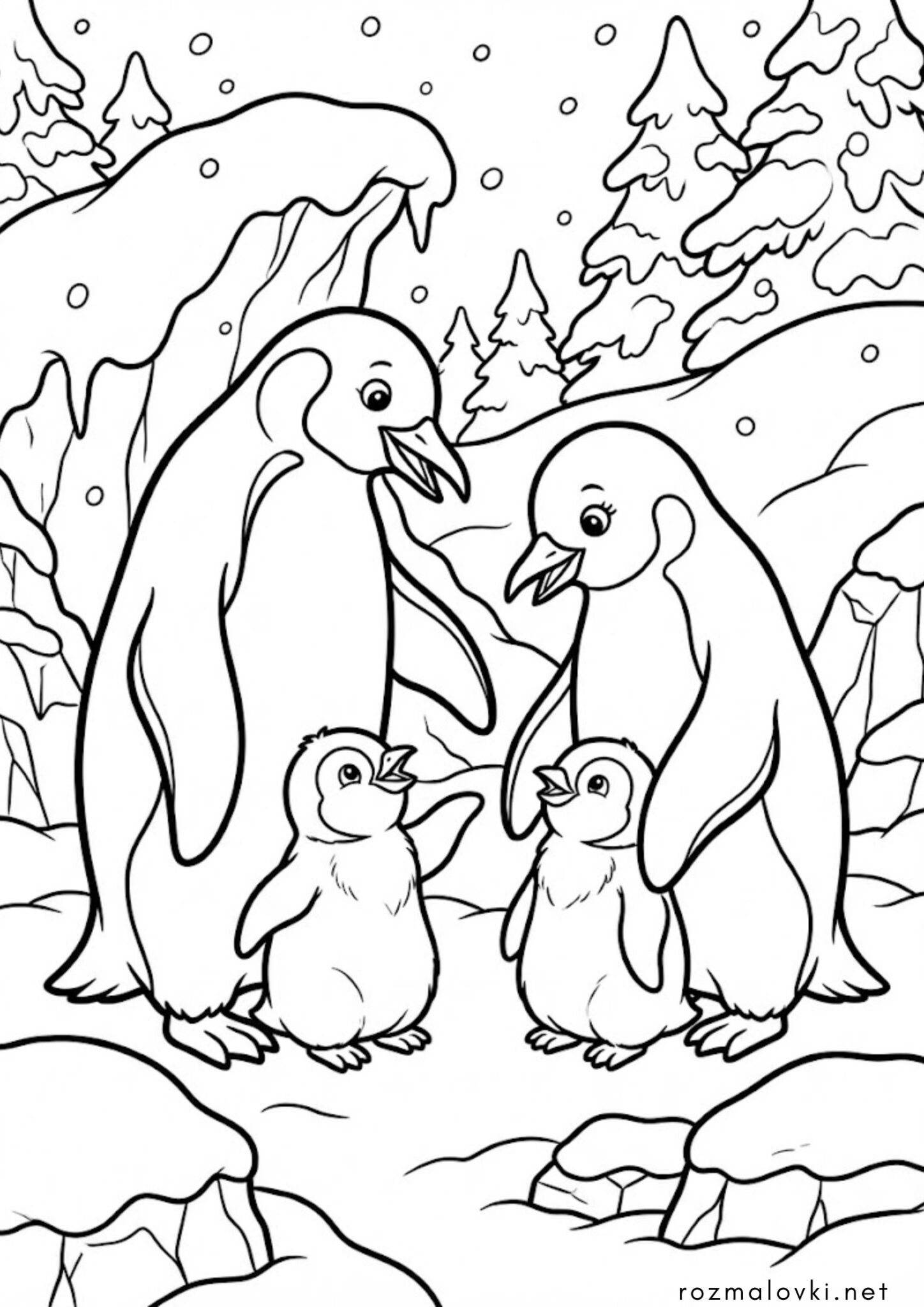 Раскраска Сім’я пінгвінів