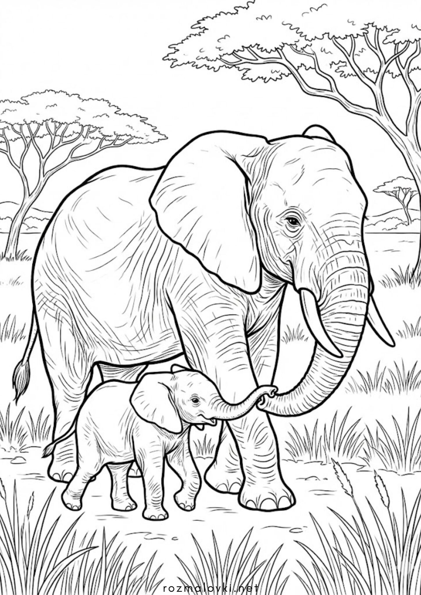 Раскраска Слониха зі слоненям