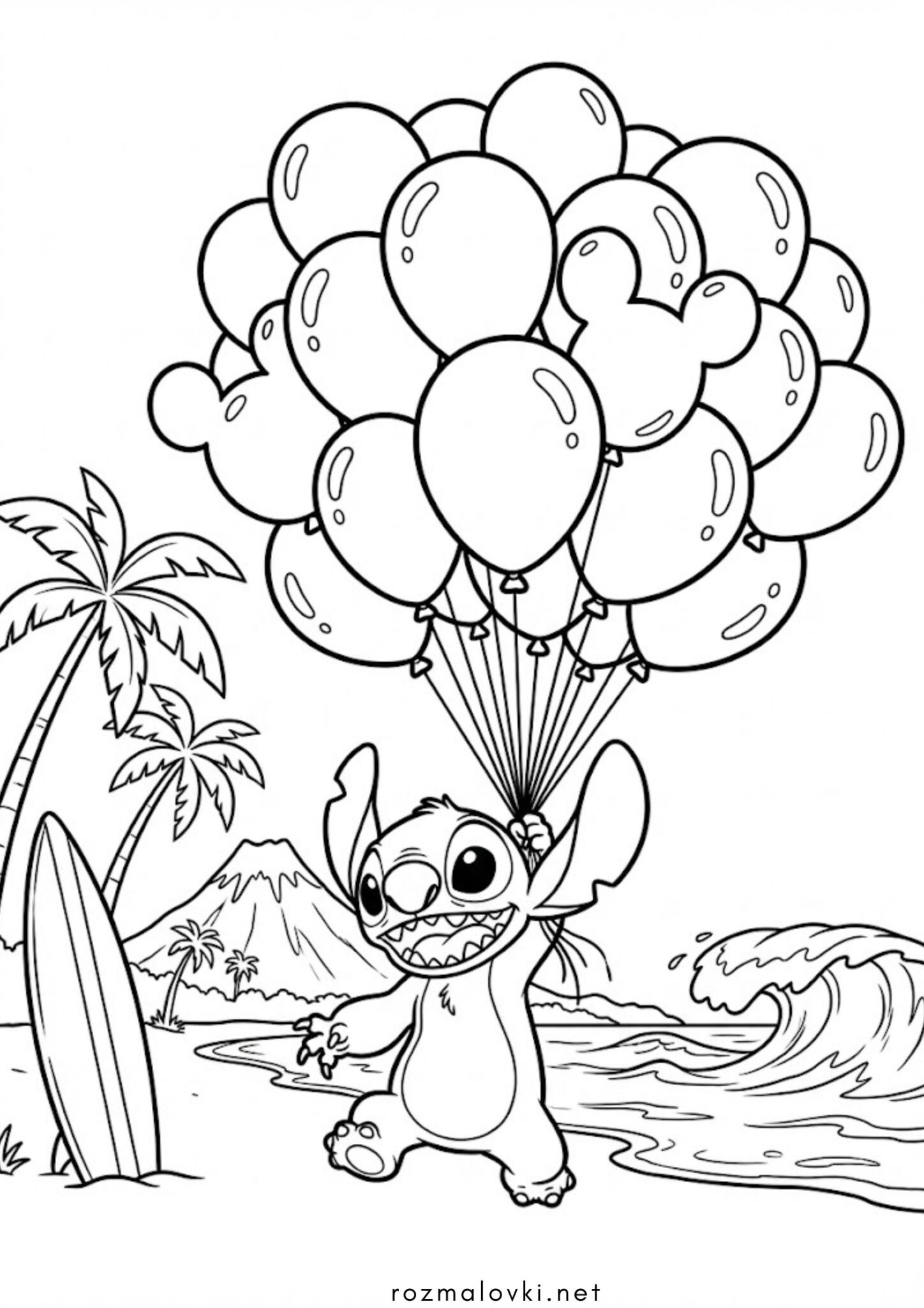 Раскраска Стіч з гелієвими кульками