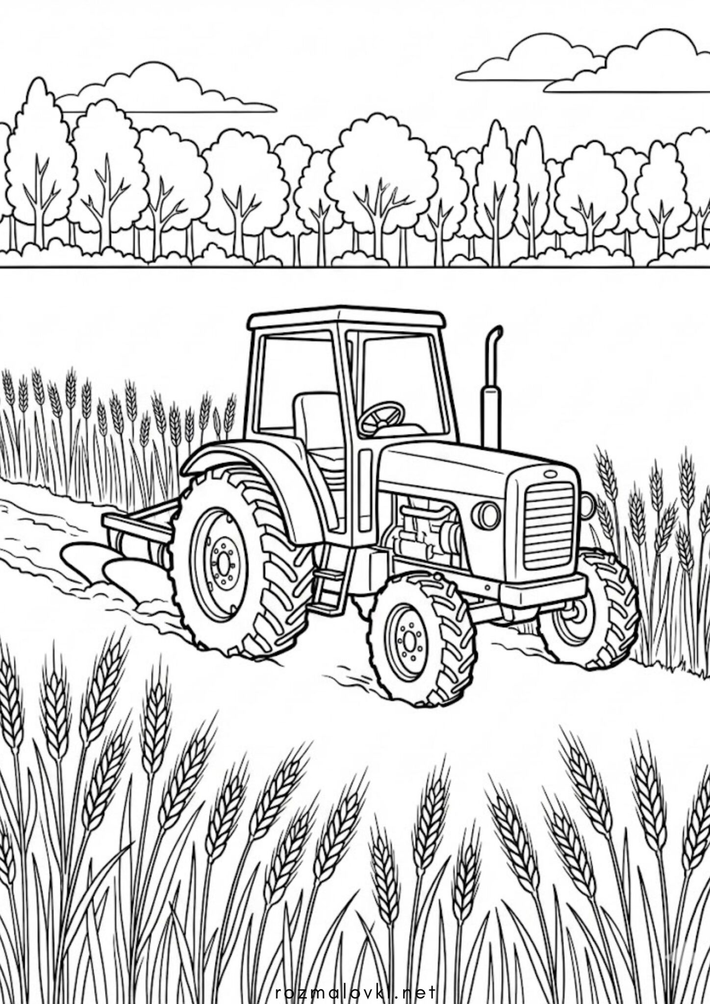 Раскраска Трактор на пшеничному полі