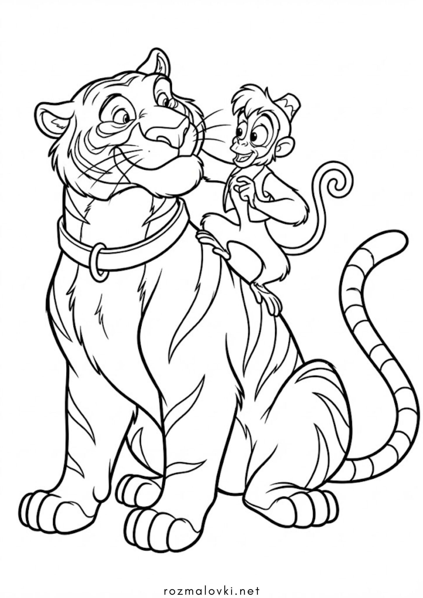 Раскраска Тигр Раджа та мавпа Абу (Аладдін)
