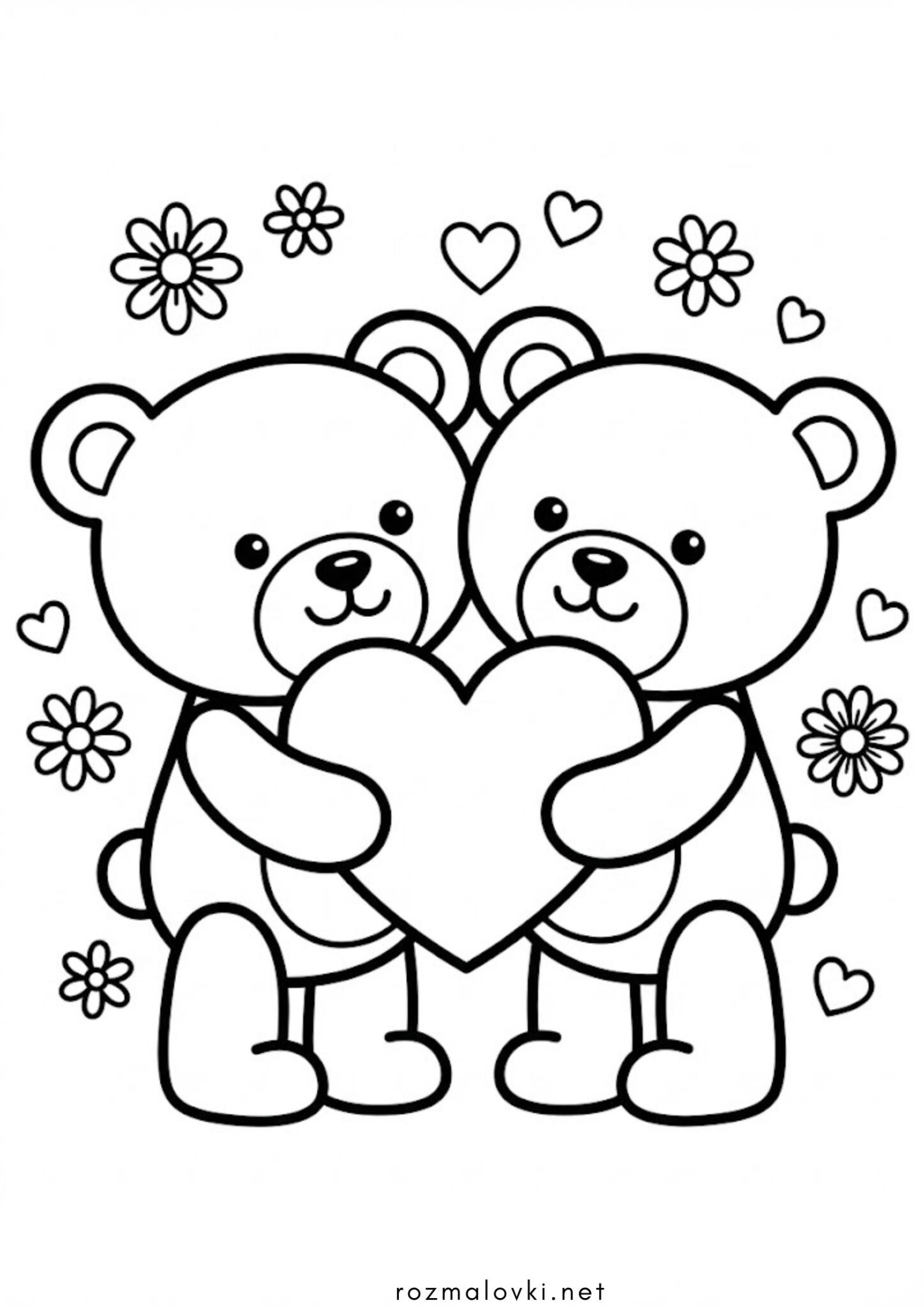 Раскраска Валентинка до дня закоханих з ведмедиками
