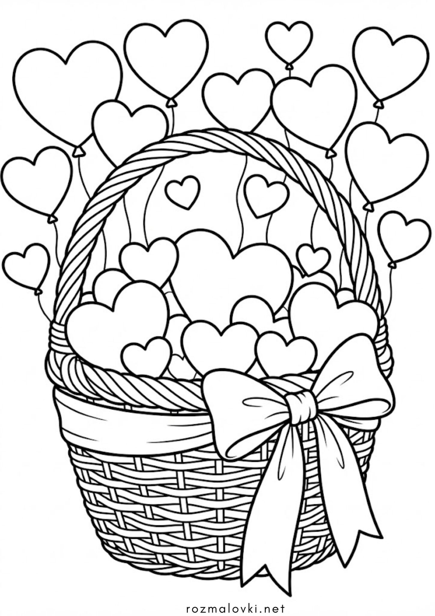 Раскраска Валентинка з корзинкою серденьок