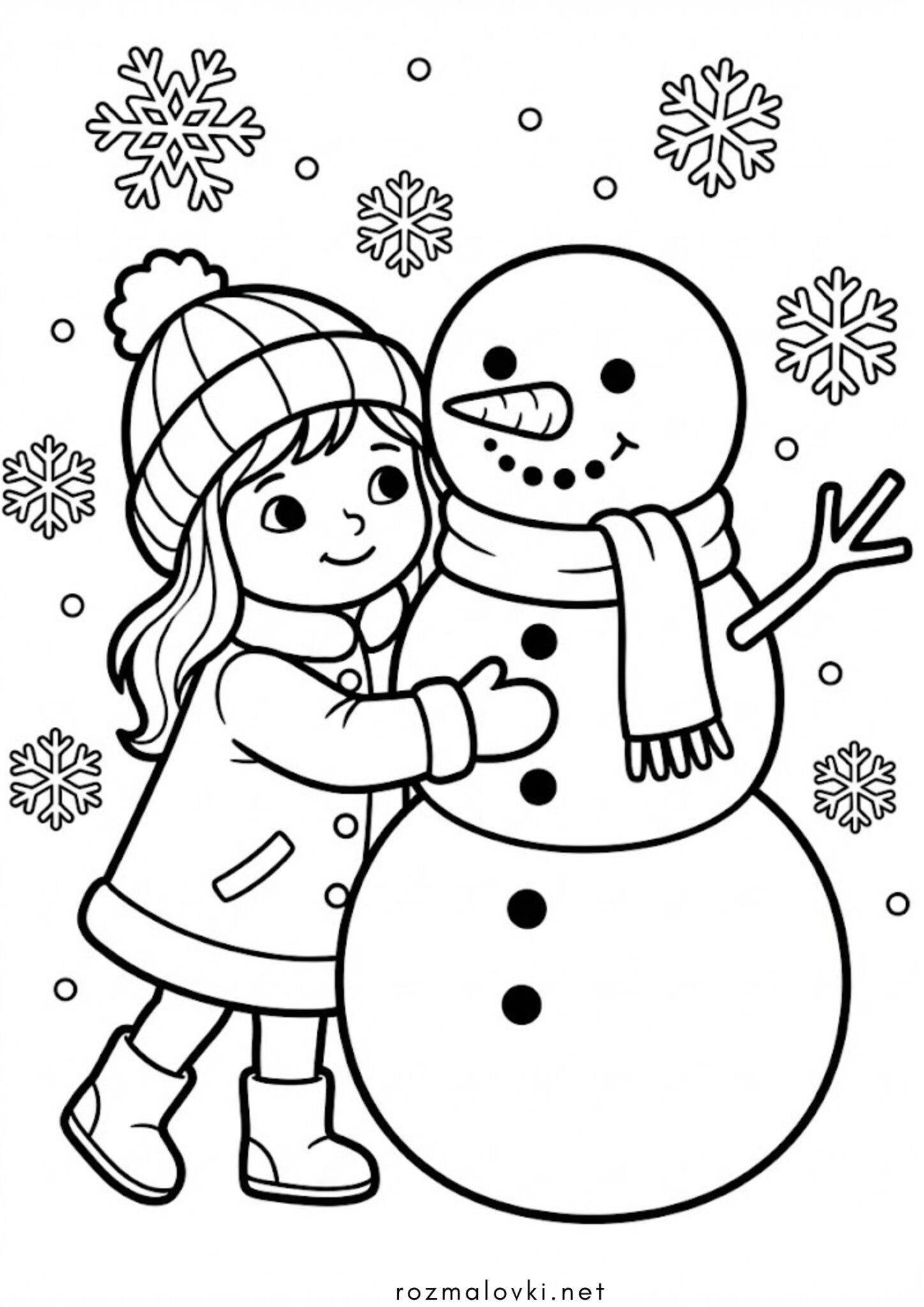 Раскраска Зима: дівчинка та сніговик Раскраска Зима: дівчинка та сніговик