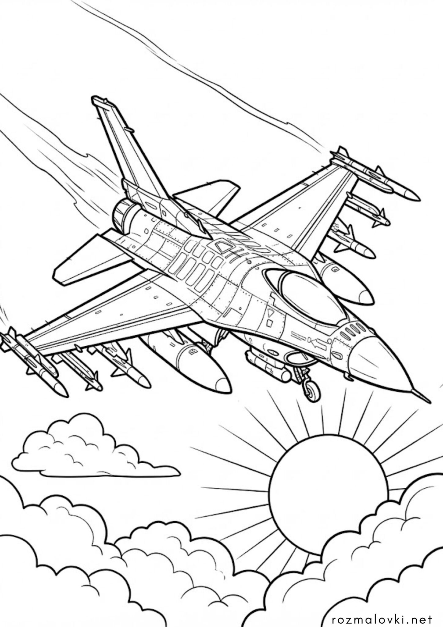 Раскраска Винищувач у небі