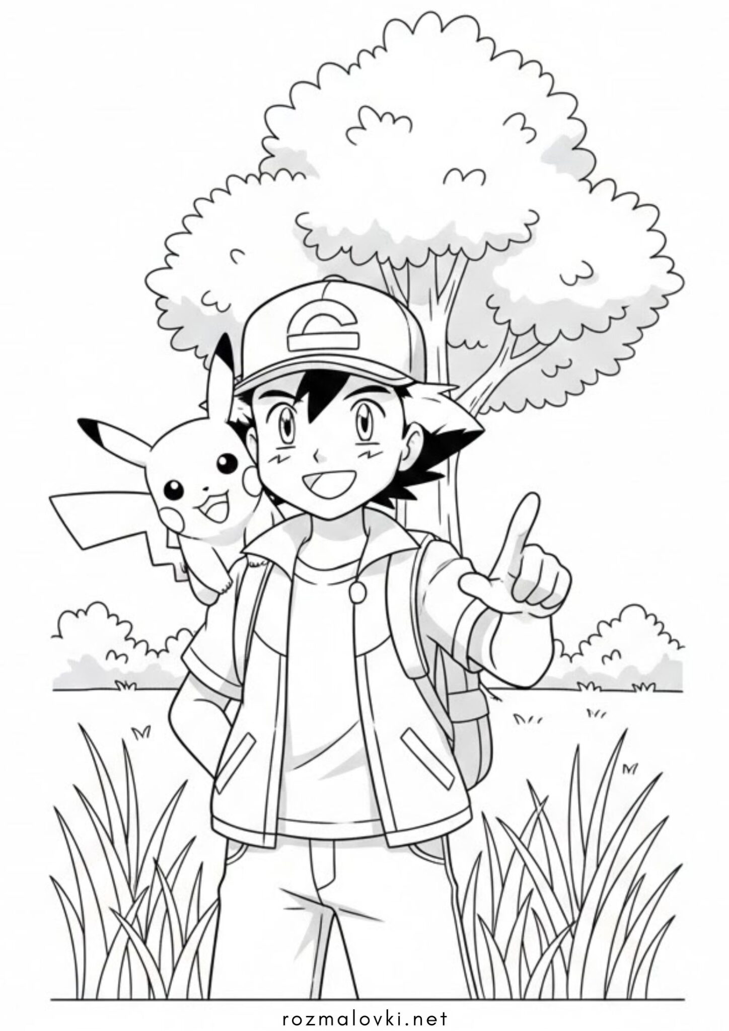 Раскраска Еш Кетчум і покемон Пікачу