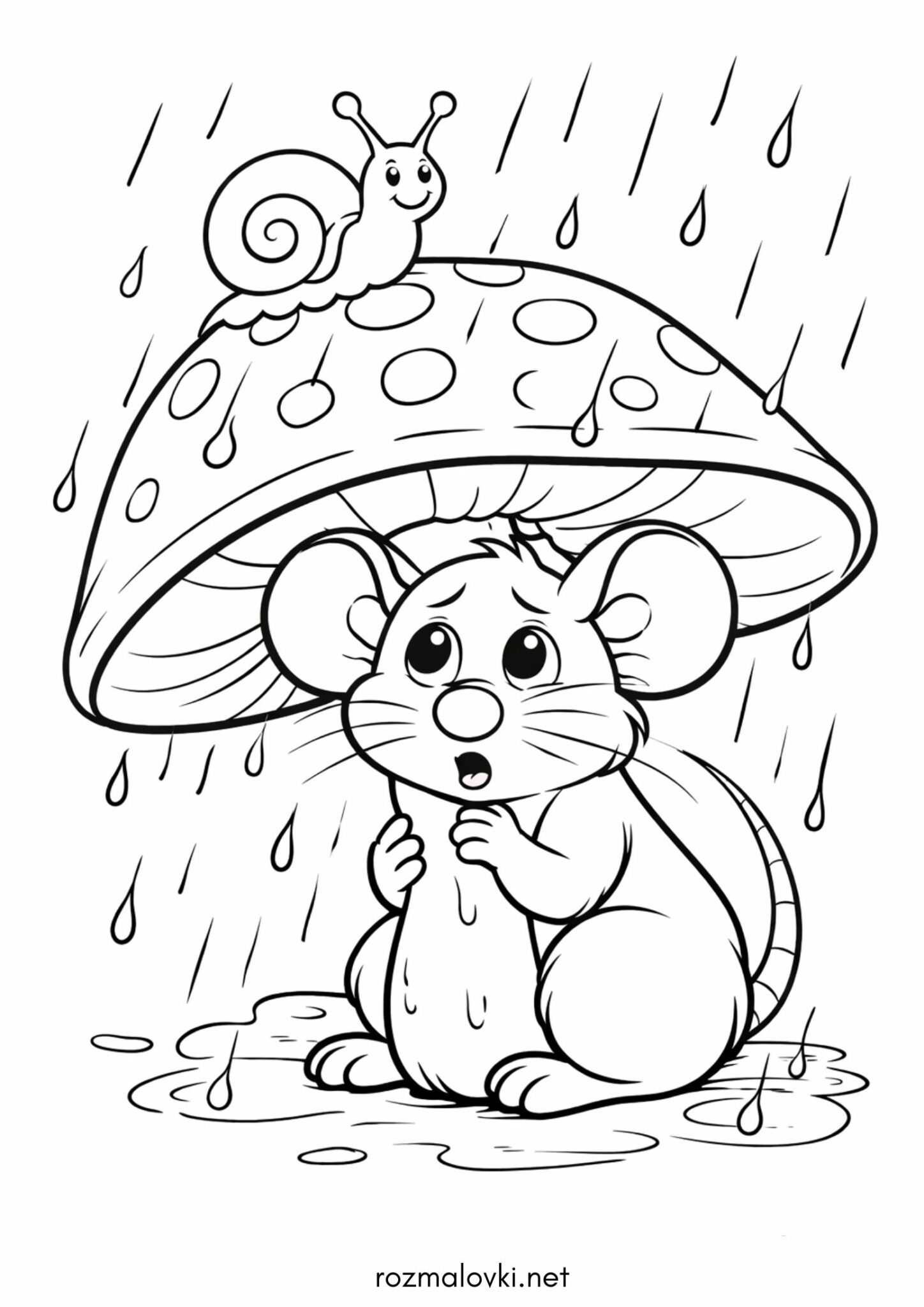 Раскраска Мишеня під грибочком