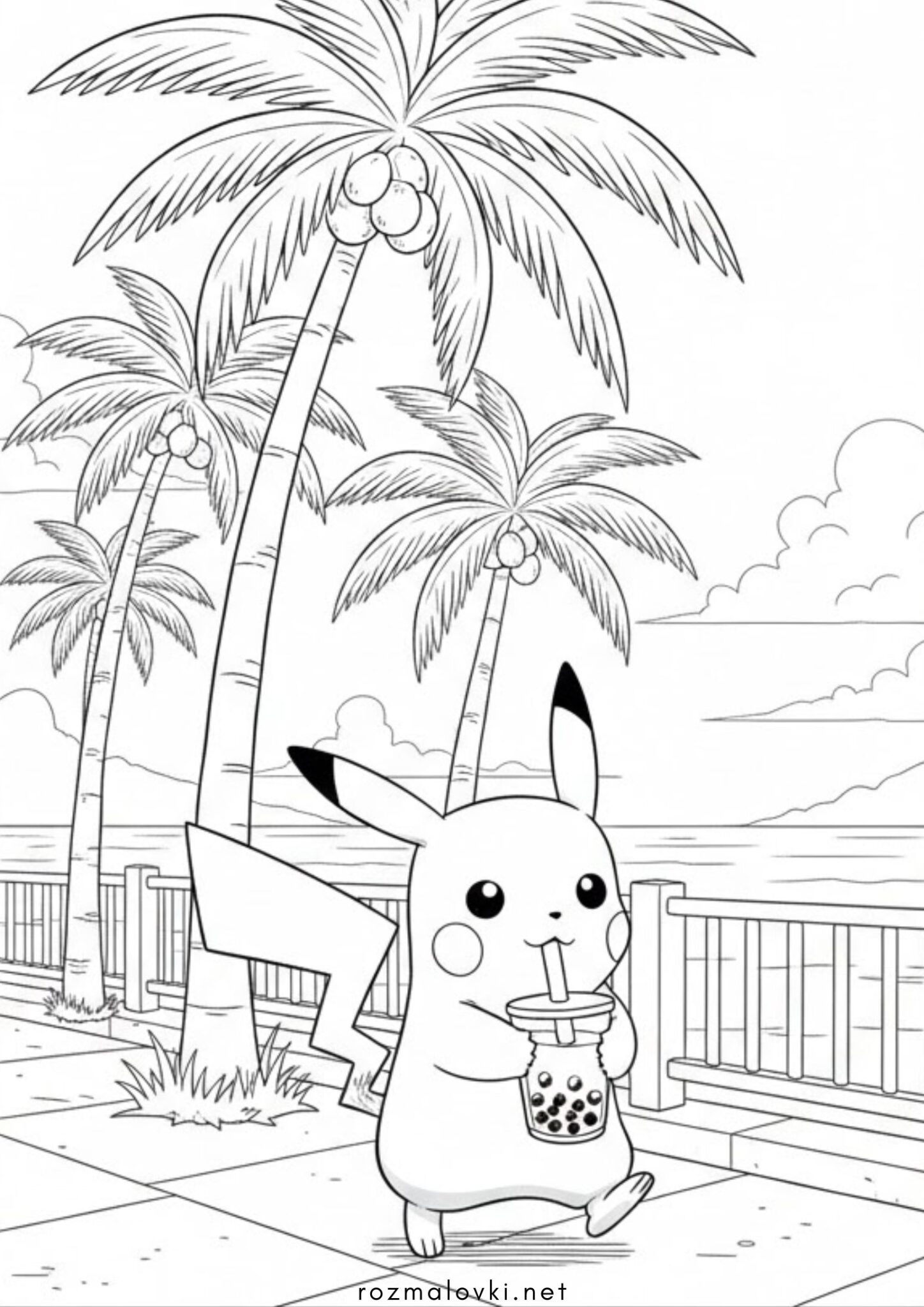 Раскраска Покемон Пікачу на набережній
