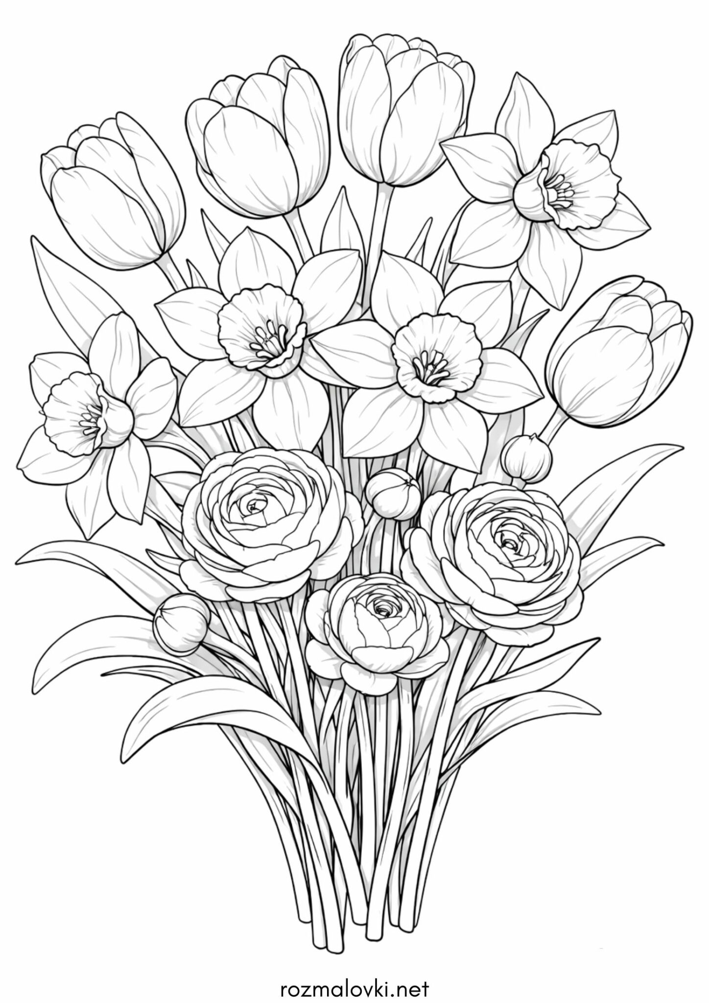 Раскраска Букет весняних квітів
