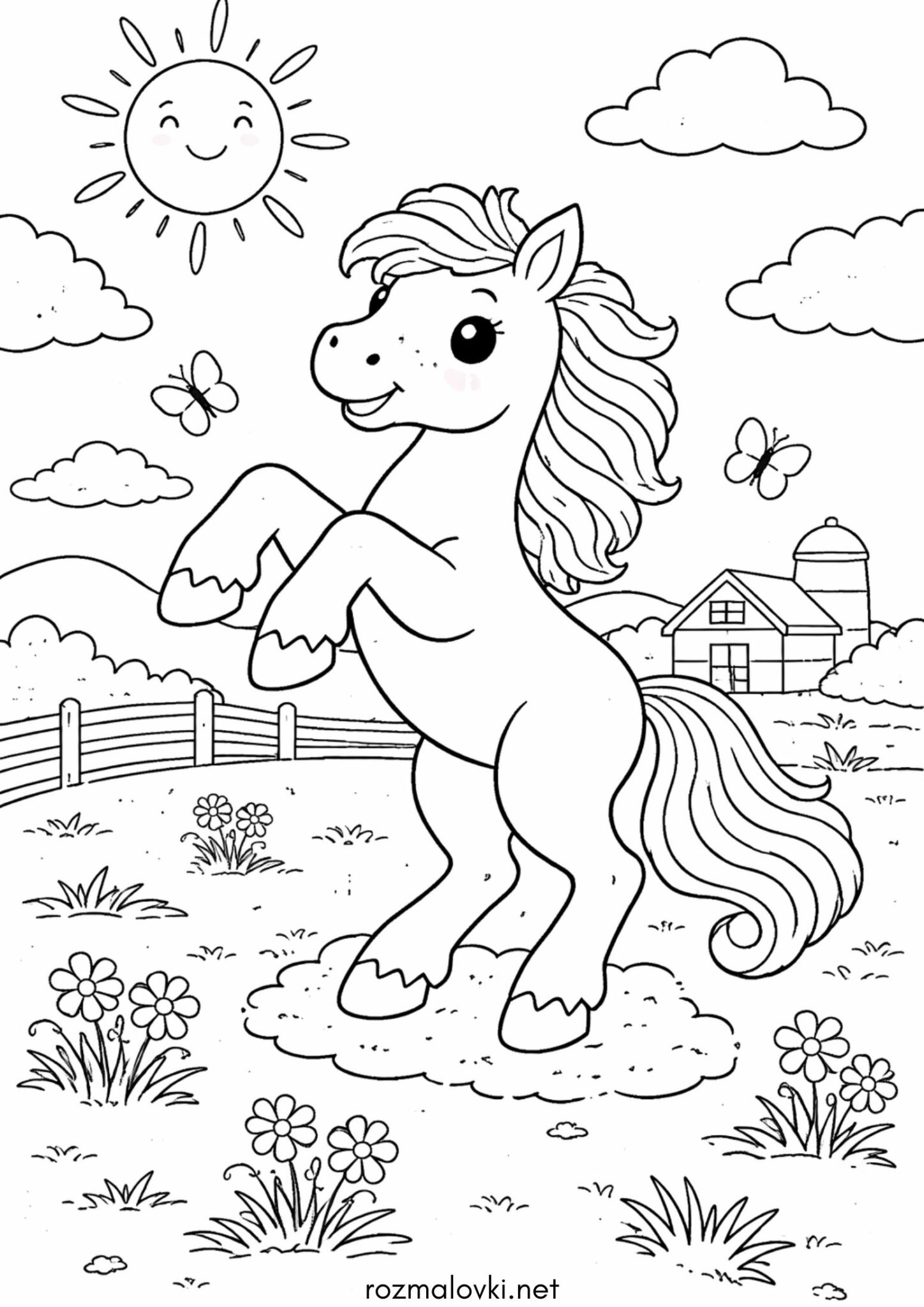 Раскраска Кінь на дибах