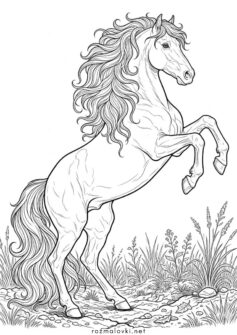 Кінь на дибах з пишною гривою