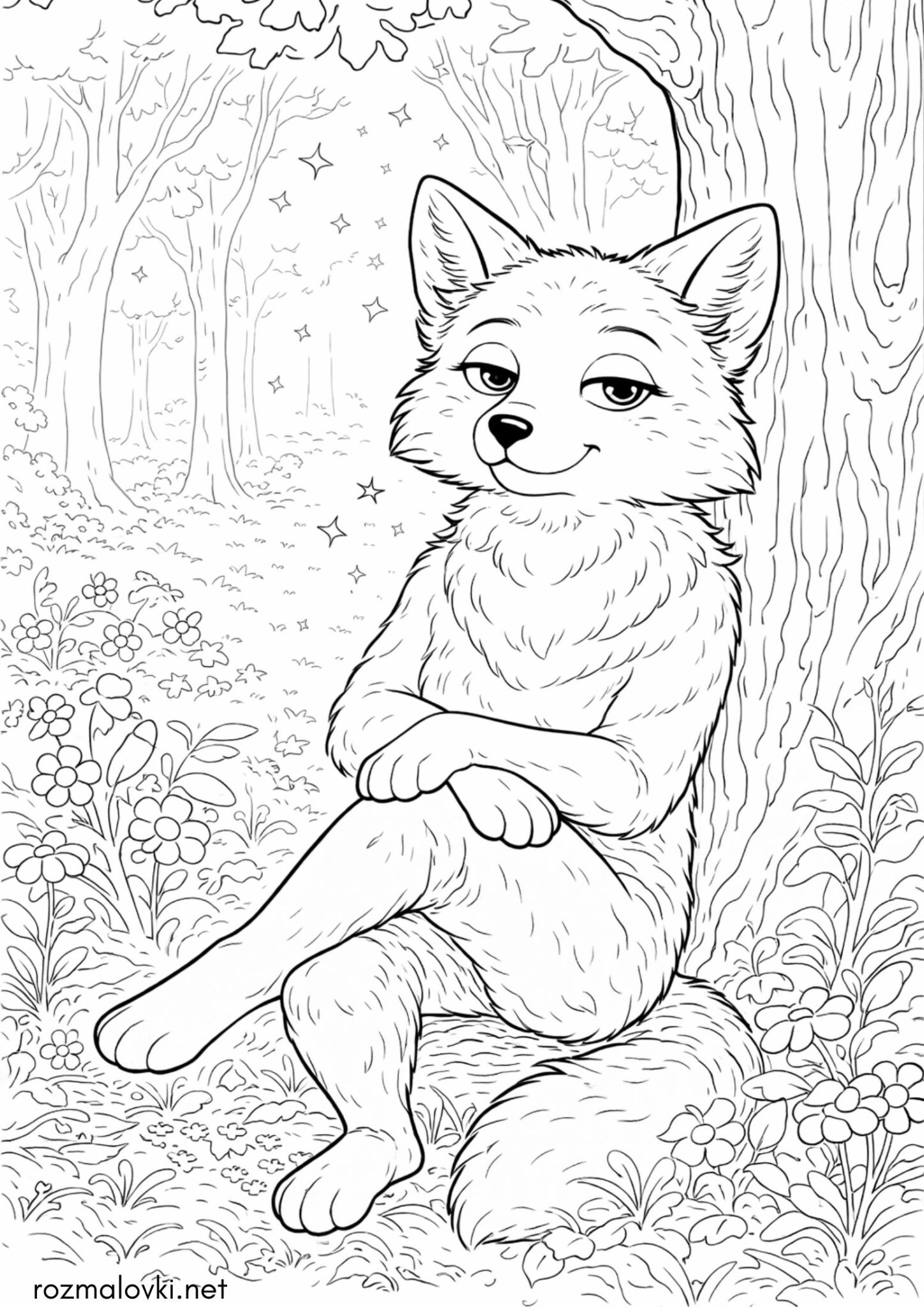 Раскраска Лис під деревом