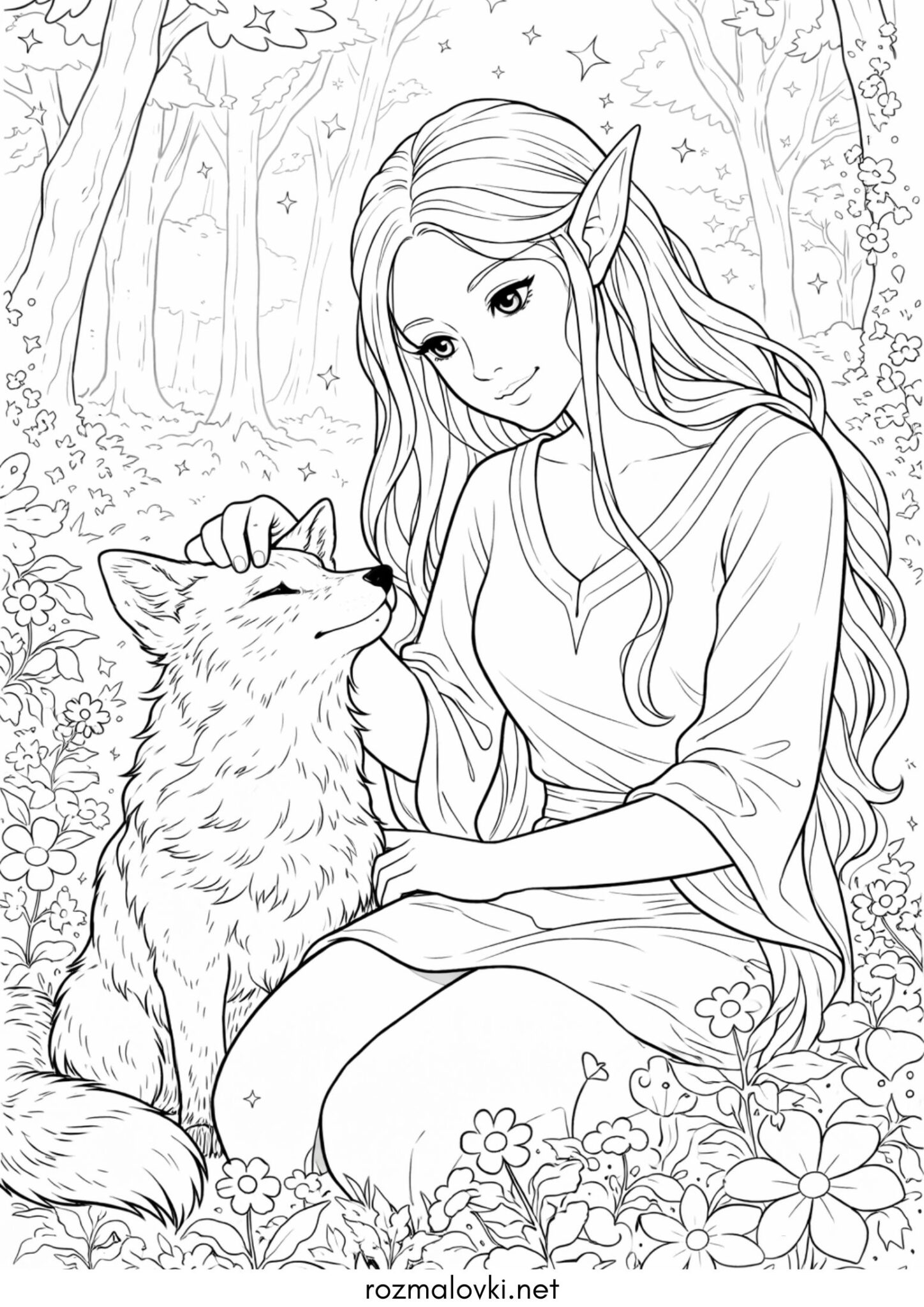 Раскраска Лисичка з ельфійкою