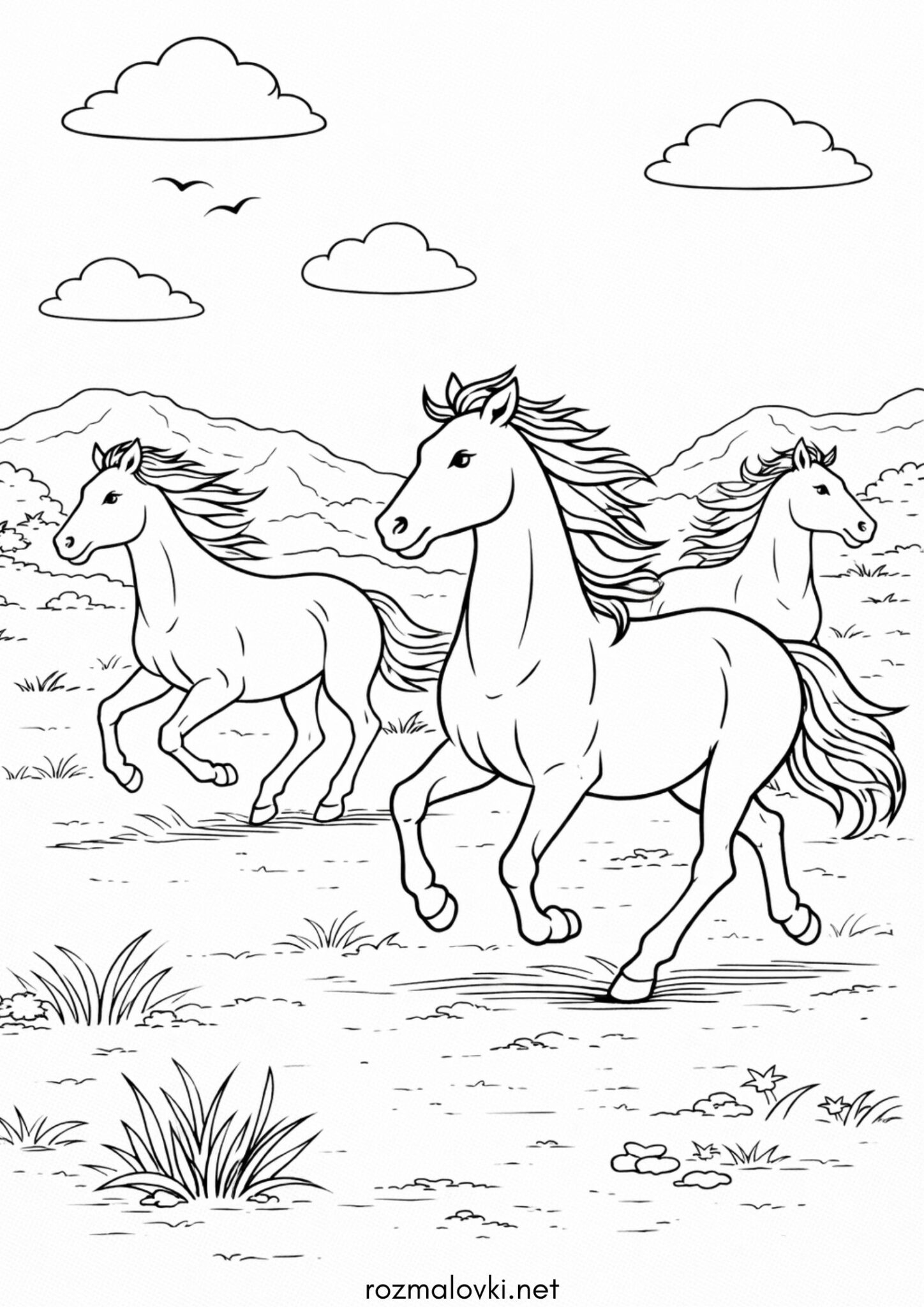 Раскраска Дикі коні (Мустанги)