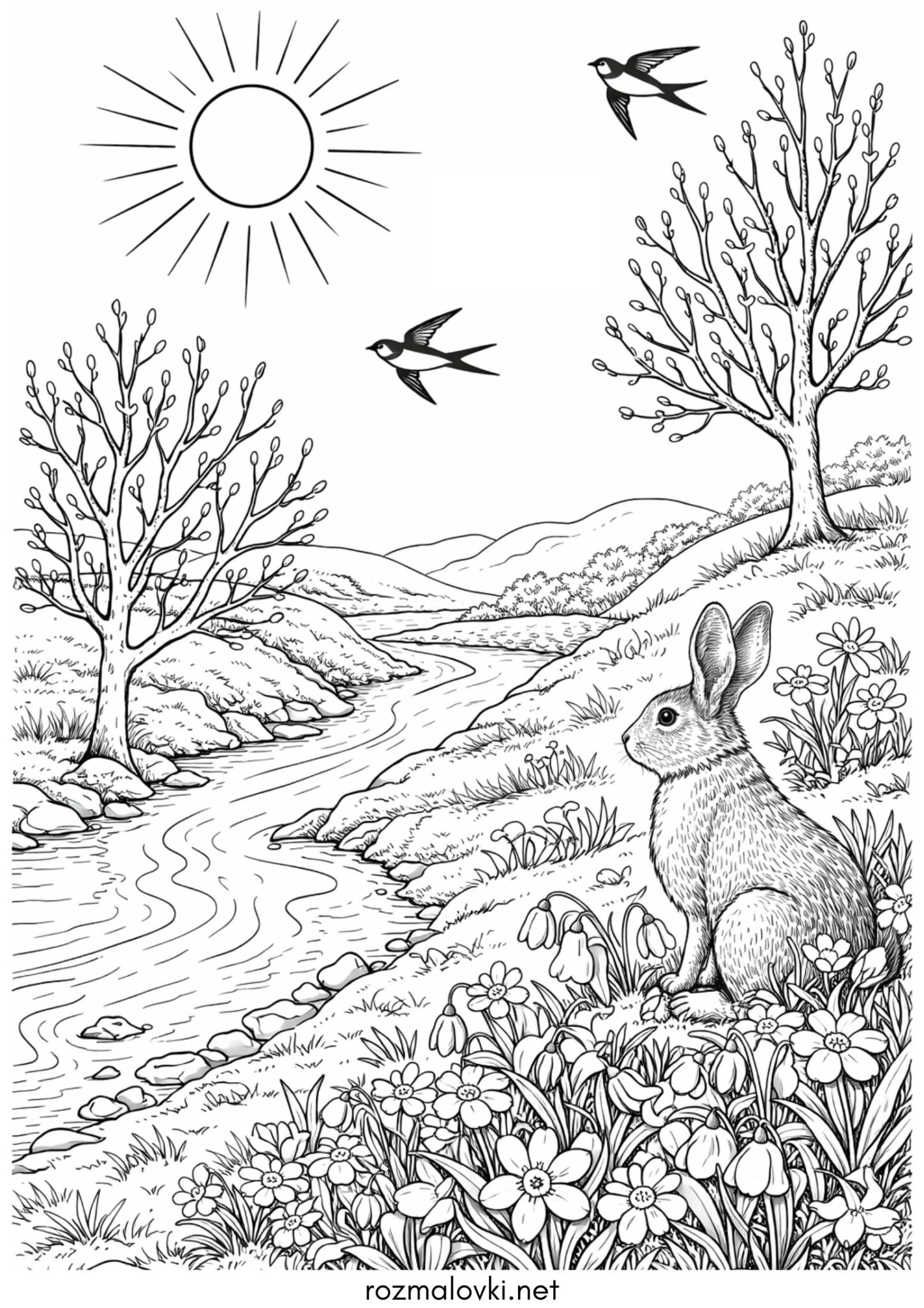 Раскраска Весняний пейзаж