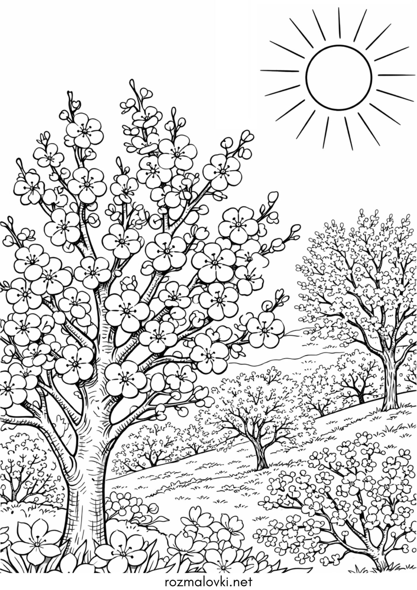 Раскраска Весна – квітнуть дерева