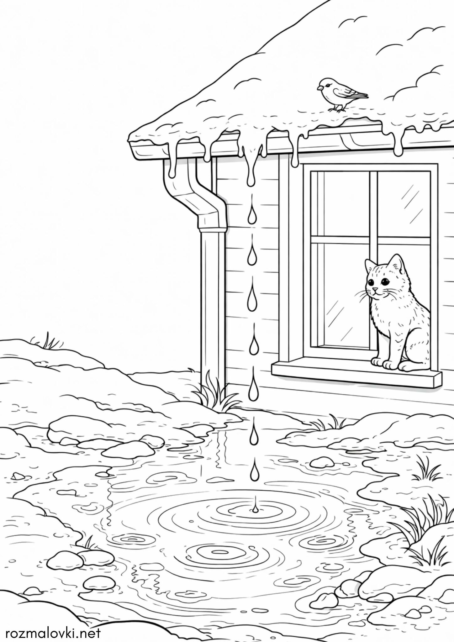 Раскраска Весна – тають сніги