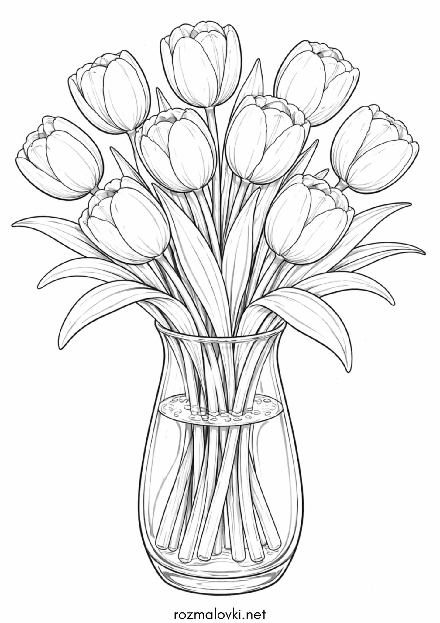 Раскраска Весна – тюльпани у вазі