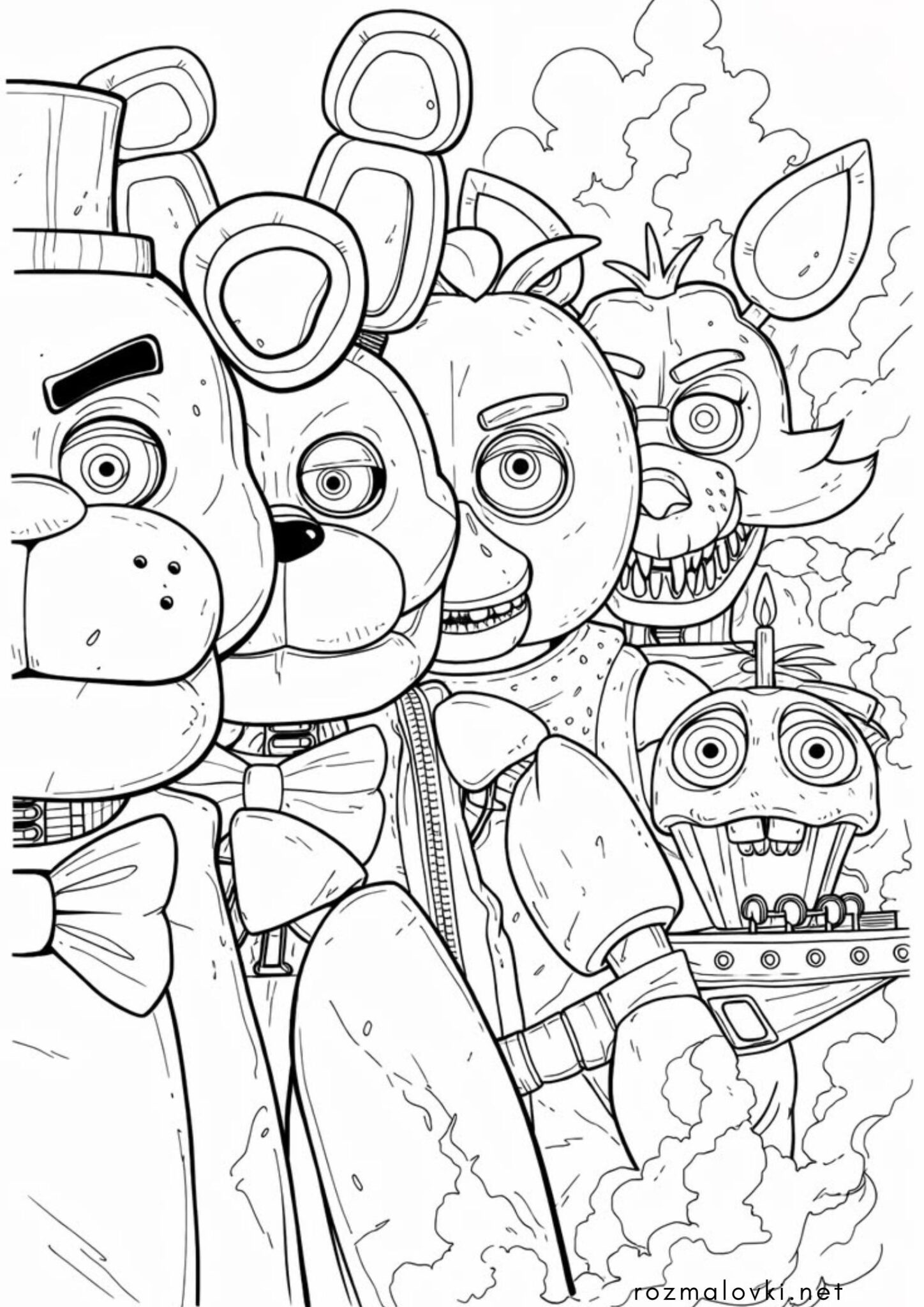 Раскраска Аніматроники (Фнаф) разом