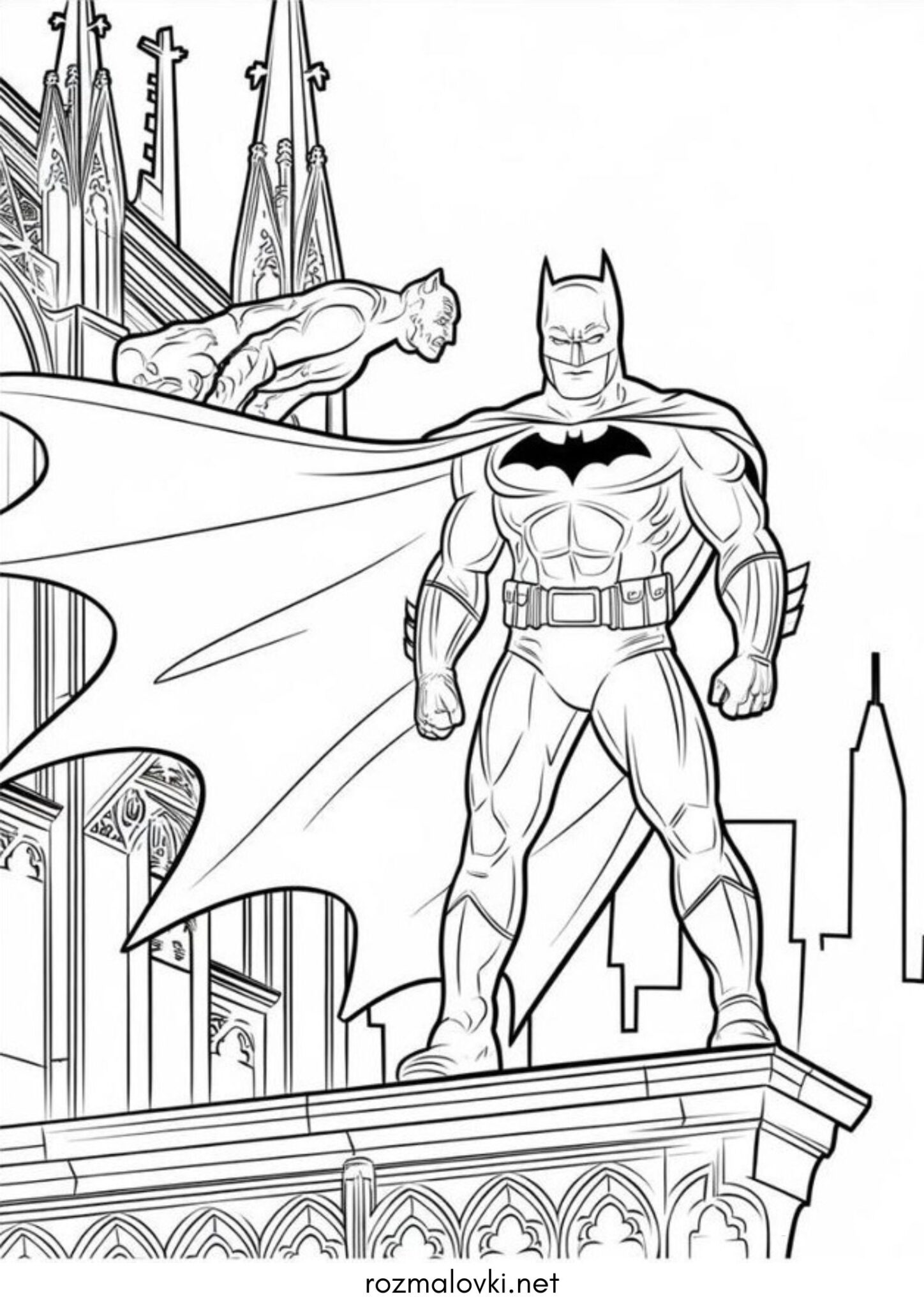 Раскраска Бетмен на даху